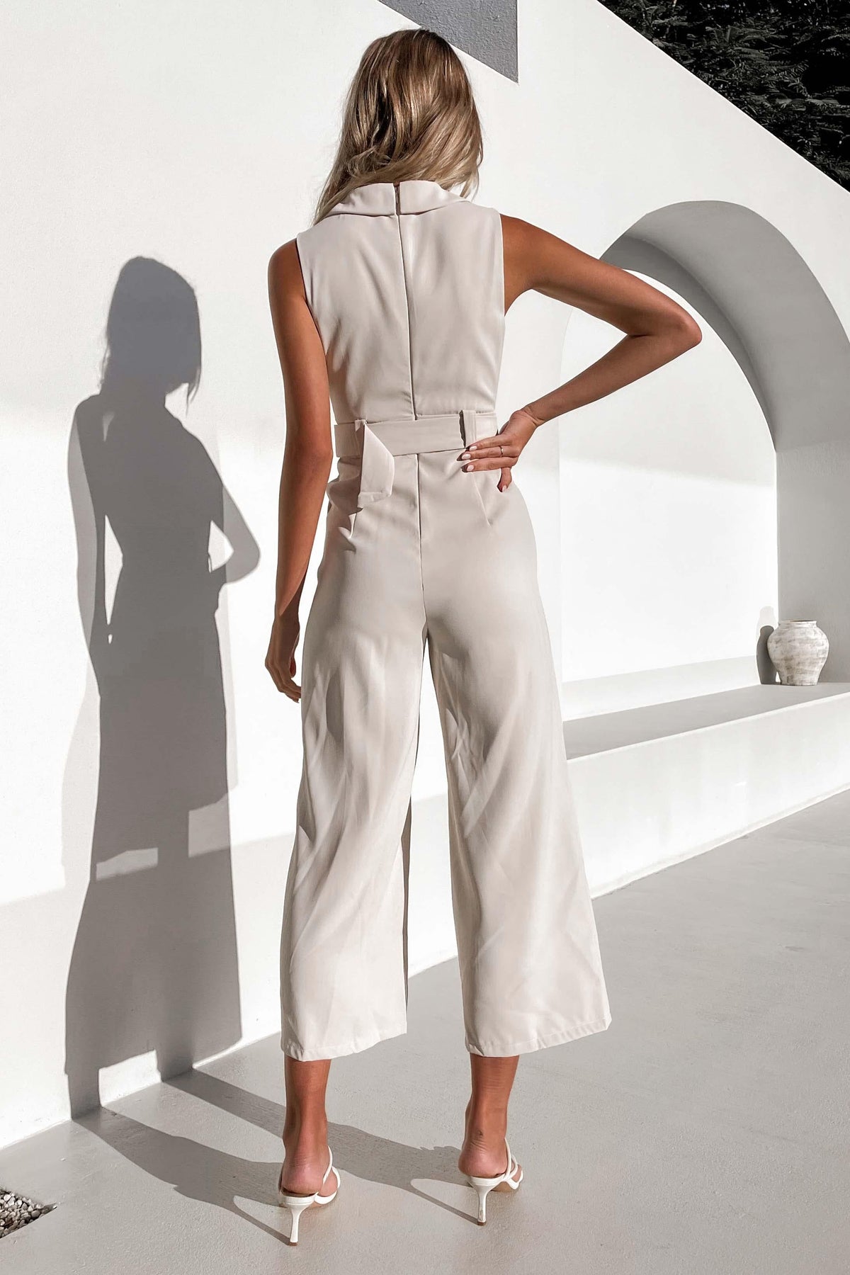 Sarian Jumpsuit, BEIGE, JUMPSUITS, NEW ARRIVALS, POLYESTER &amp; SPANDEX, POLYESTER AND SPANDEX, SPANDEX &amp; POLYESTER, SPANDEX AND POLYESTER, , -MISHKAH