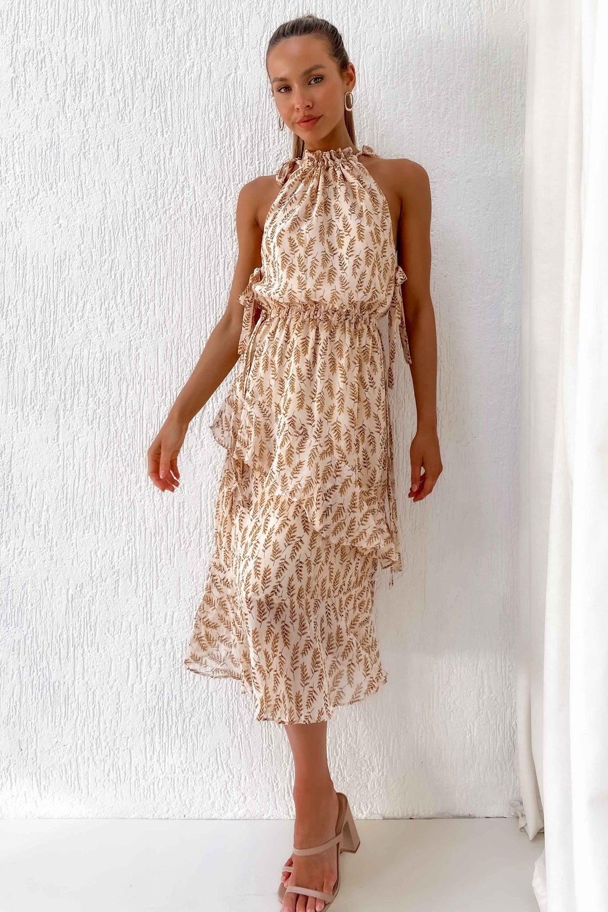 Scottie Dress, BEIGE, DRESS, DRESSES, FLORAL, FLORALS, MIDI DRESS, new arrivals, POLYESTER, , -MISHKAH