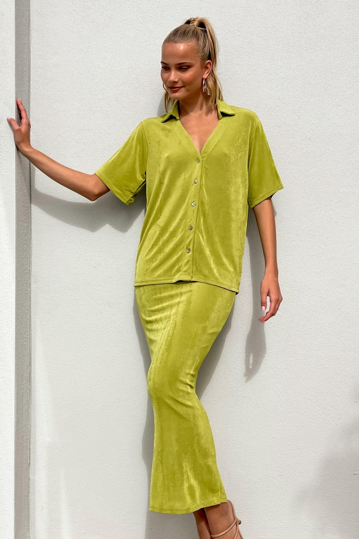 Sopha Set, BOTTOMS, GREEN, MAXI SKIRT, new arrivals, POLYESTER, SKIRT, SKIRTS, TOP, TOPS, , -MISHKAH