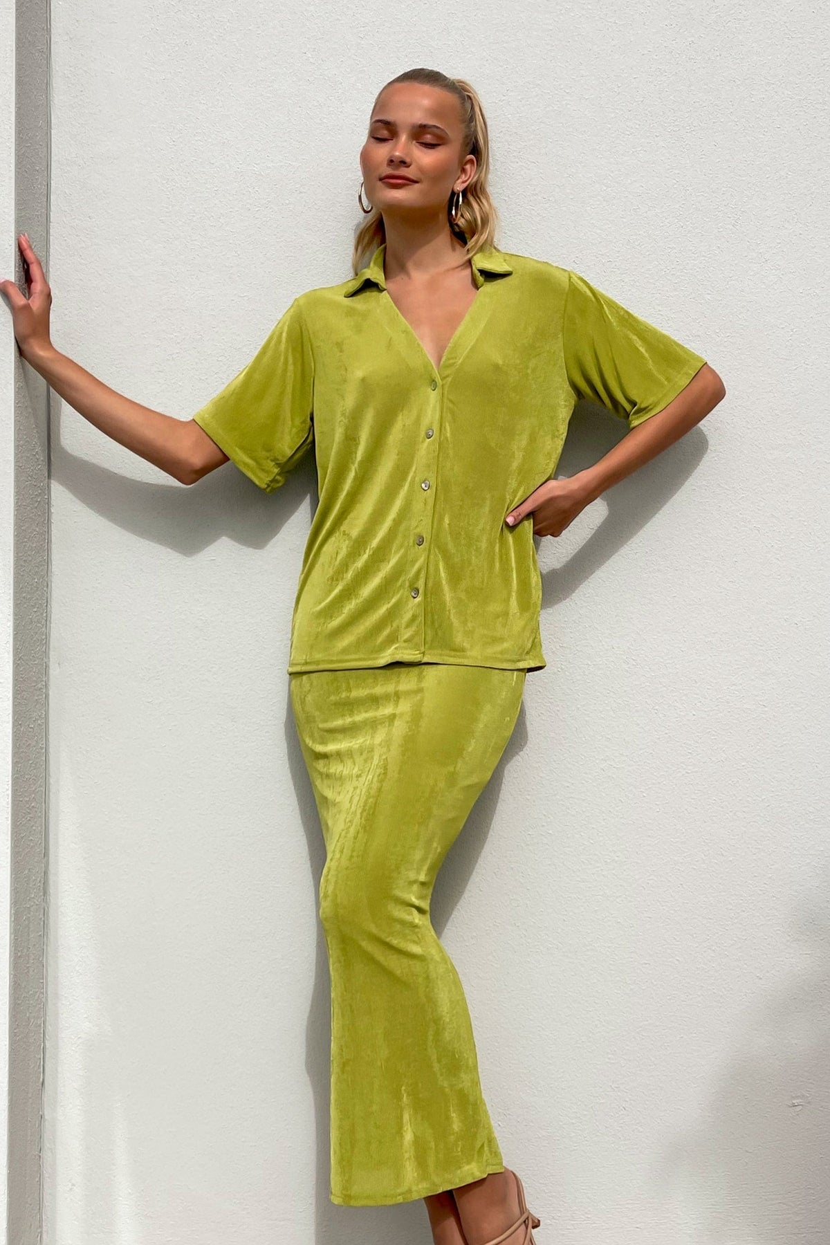 Sopha Set, BOTTOMS, GREEN, MAXI SKIRT, new arrivals, POLYESTER, SKIRT, SKIRTS, TOP, TOPS, , -MISHKAH