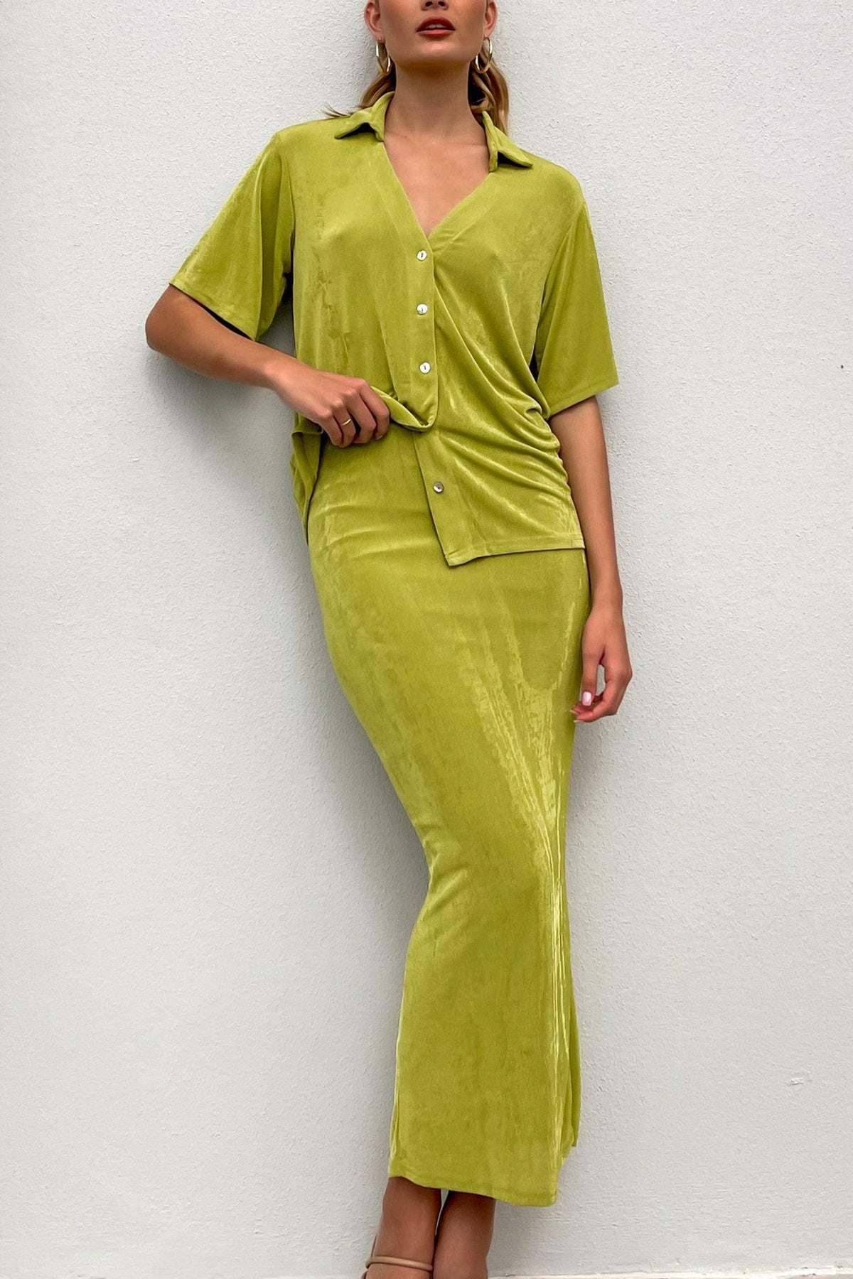 Sopha Set, BOTTOMS, GREEN, MAXI SKIRT, new arrivals, POLYESTER, SKIRT, SKIRTS, TOP, TOPS, , -MISHKAH