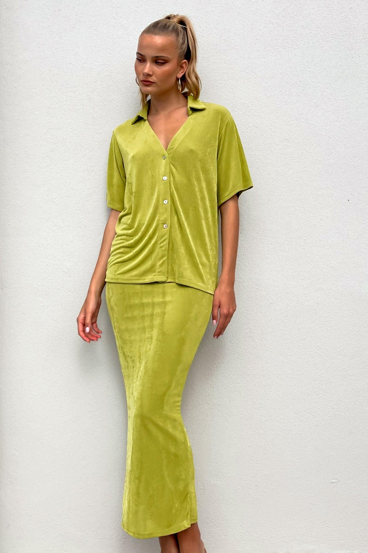 Sopha Set, BOTTOMS, GREEN, MAXI SKIRT, new arrivals, POLYESTER, SKIRT, SKIRTS, TOP, TOPS, , -MISHKAH