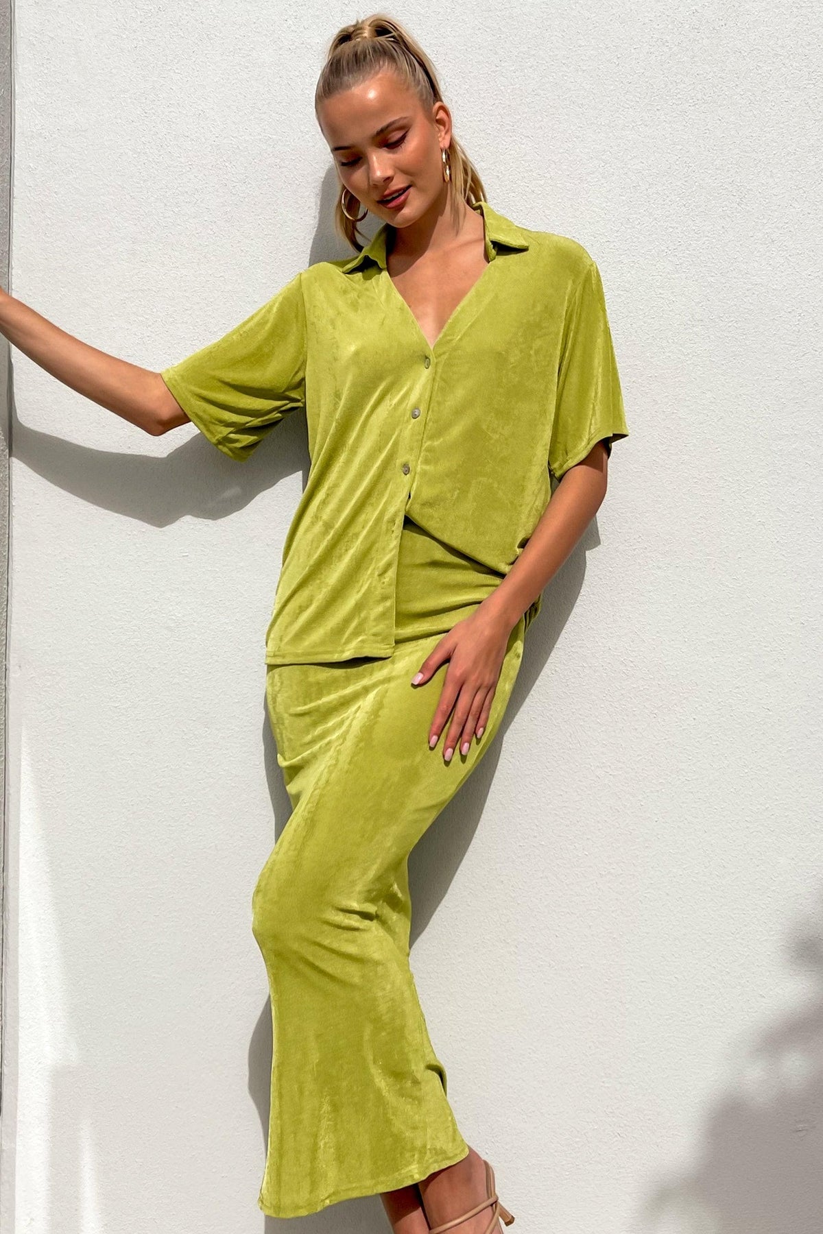 Sopha Set, BOTTOMS, GREEN, MAXI SKIRT, new arrivals, POLYESTER, SKIRT, SKIRTS, TOP, TOPS, , -MISHKAH