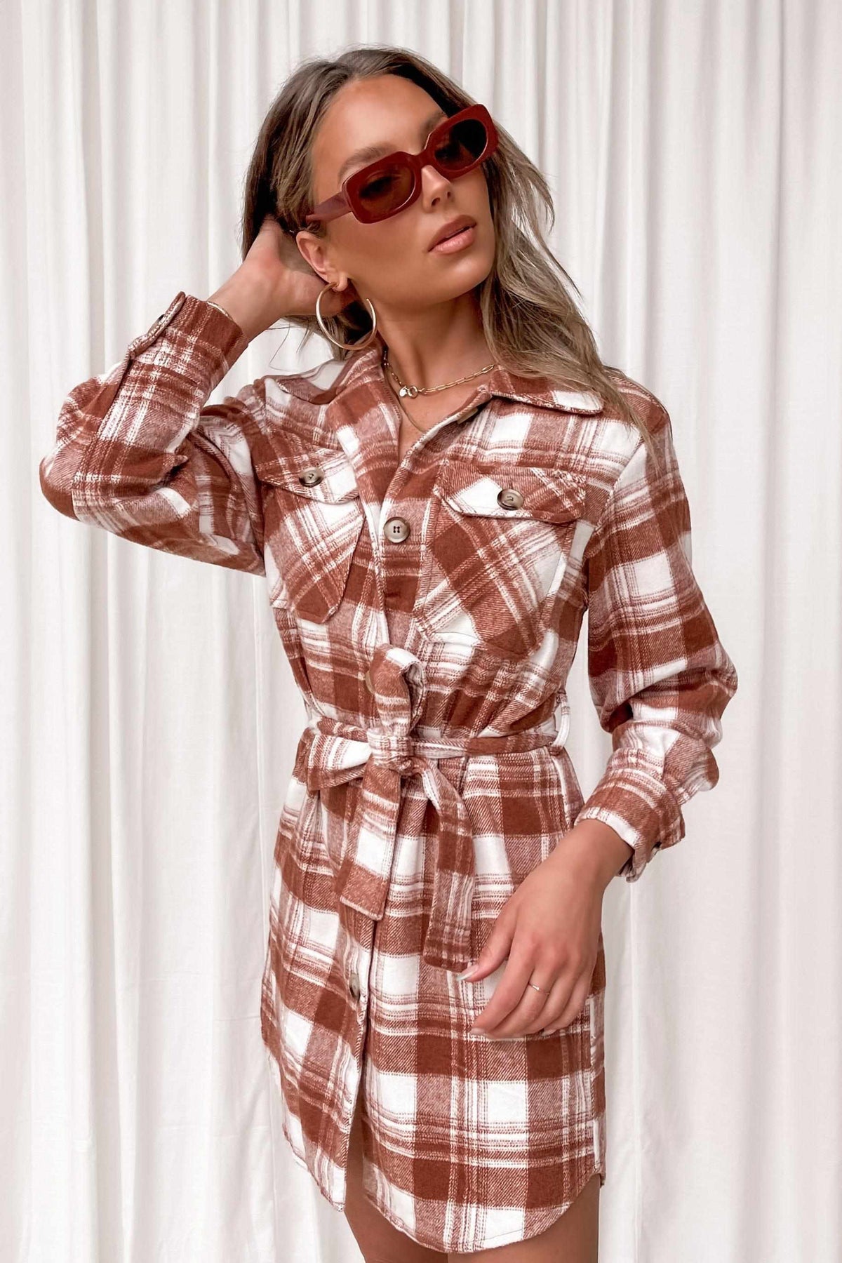 Sorbet Jacket, BUTTON UP, CHECK, DRESS, JACKETS, LONG SLEEVE, POLYESTER, RED, Sale, WAIST TIE, Sorbet Jacket only $76.00 @ MISHKAH ONLINE FASHION BOUTIQUE, Shop The Latest Women&#39;s Dresses - Our New Sorbet Jacket is only $76.00, @ MISHKAH ONLINE FASHION BOUTIQUE-MISHKAH