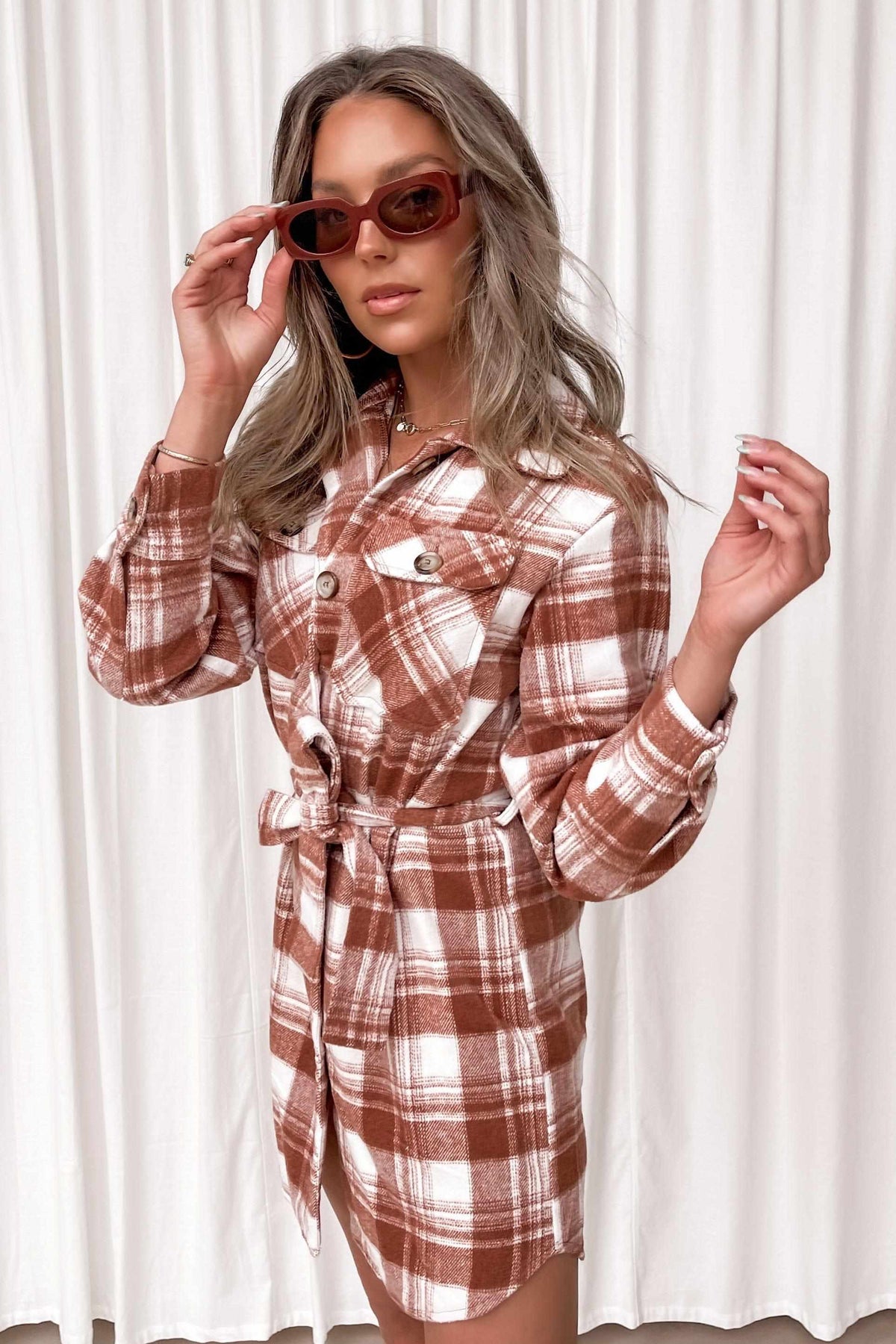 Sorbet Jacket, BUTTON UP, CHECK, DRESS, JACKETS, LONG SLEEVE, POLYESTER, RED, Sale, WAIST TIE, Sorbet Jacket only $76.00 @ MISHKAH ONLINE FASHION BOUTIQUE, Shop The Latest Women&#39;s Dresses - Our New Sorbet Jacket is only $76.00, @ MISHKAH ONLINE FASHION BOUTIQUE-MISHKAH