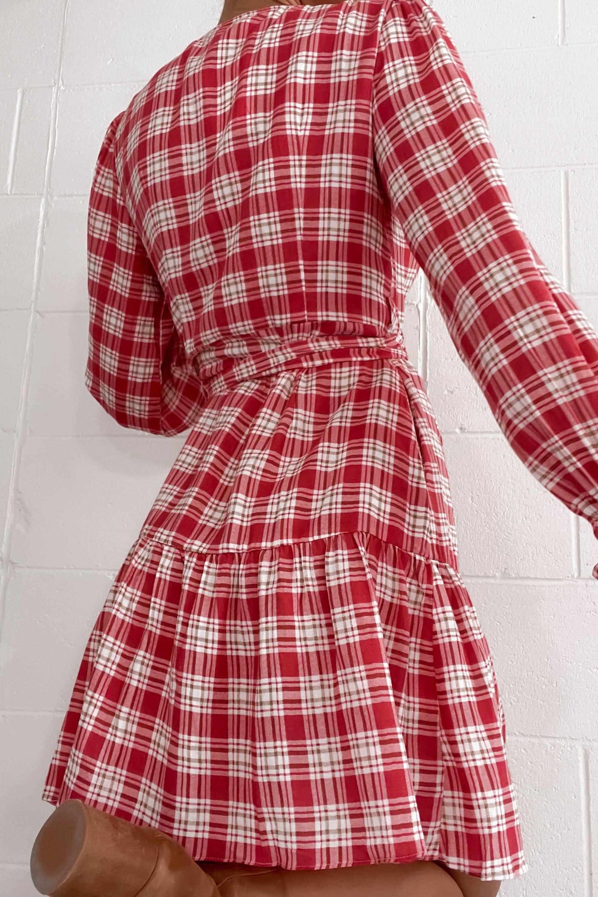 Stephy Dress, BALLOON SLEEVE, CHECK, COTTON, DRESS, DRESSES, LINEN, LONG SLEEVE, PINK, PRINT, Sale, TIE UP, WAIST TIE, WRAP, WRAP DRESS, Stephy Dress only $61.00 @ MISHKAH ONLINE FASHION BOUTIQUE, Shop The Latest Women&#39;s Dresses - Our New Stephy Dress is only $61.00, @ MISHKAH ONLINE FASHION BOUTIQUE-MISHKAH