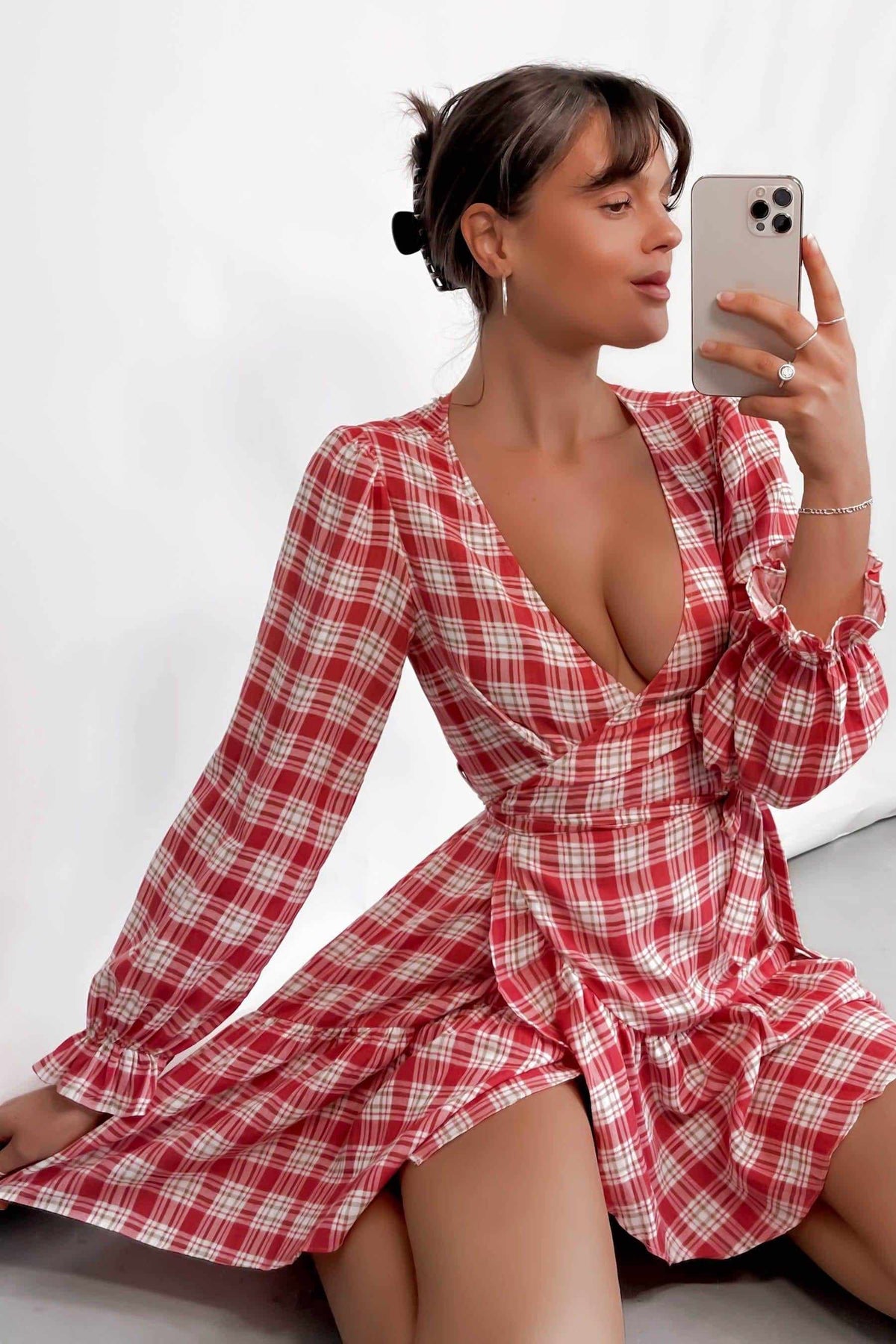 Stephy Dress, BALLOON SLEEVE, CHECK, COTTON, DRESS, DRESSES, LINEN, LONG SLEEVE, PINK, PRINT, Sale, TIE UP, WAIST TIE, WRAP, WRAP DRESS, Stephy Dress only $61.00 @ MISHKAH ONLINE FASHION BOUTIQUE, Shop The Latest Women&#39;s Dresses - Our New Stephy Dress is only $61.00, @ MISHKAH ONLINE FASHION BOUTIQUE-MISHKAH