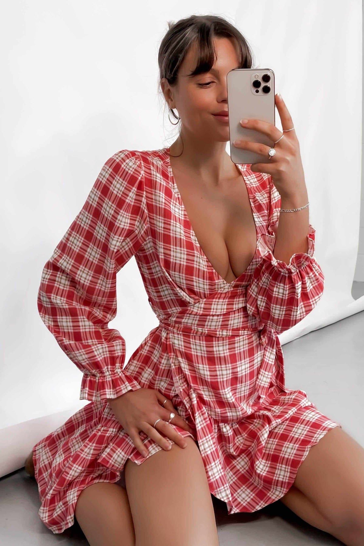 Stephy Dress, BALLOON SLEEVE, CHECK, COTTON, DRESS, DRESSES, LINEN, LONG SLEEVE, PINK, PRINT, Sale, TIE UP, WAIST TIE, WRAP, WRAP DRESS, Stephy Dress only $61.00 @ MISHKAH ONLINE FASHION BOUTIQUE, Shop The Latest Women&#39;s Dresses - Our New Stephy Dress is only $61.00, @ MISHKAH ONLINE FASHION BOUTIQUE-MISHKAH