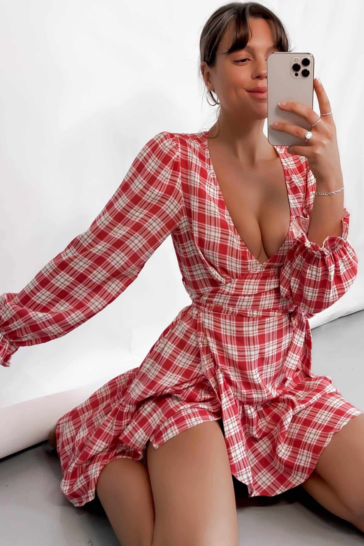 Stephy Dress, BALLOON SLEEVE, CHECK, COTTON, DRESS, DRESSES, LINEN, LONG SLEEVE, PINK, PRINT, Sale, TIE UP, WAIST TIE, WRAP, WRAP DRESS, Stephy Dress only $61.00 @ MISHKAH ONLINE FASHION BOUTIQUE, Shop The Latest Women&#39;s Dresses - Our New Stephy Dress is only $61.00, @ MISHKAH ONLINE FASHION BOUTIQUE-MISHKAH