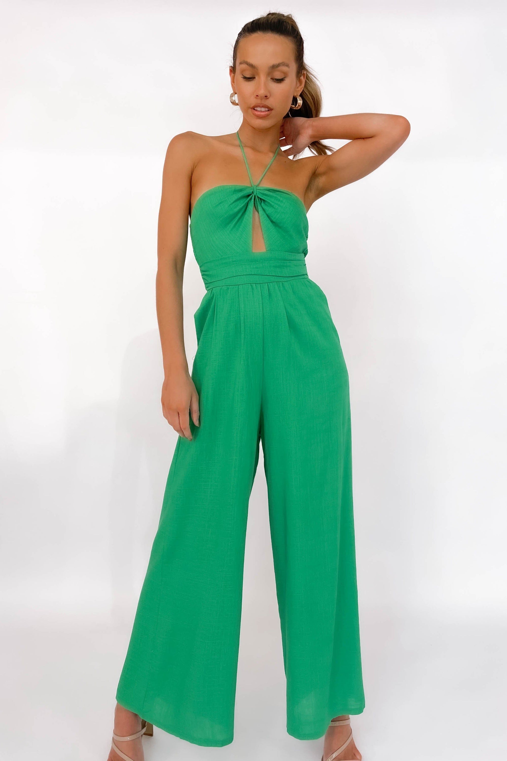 Sullia Jumpsuit, COTTON & LINEN, COTTON AND LINEN, GREEN, JUMPSUIT, JUMPSUITS, LINEN AND COTTON, new arrivals, STRAPLESS, WAIST TIE, , -MISHKAH