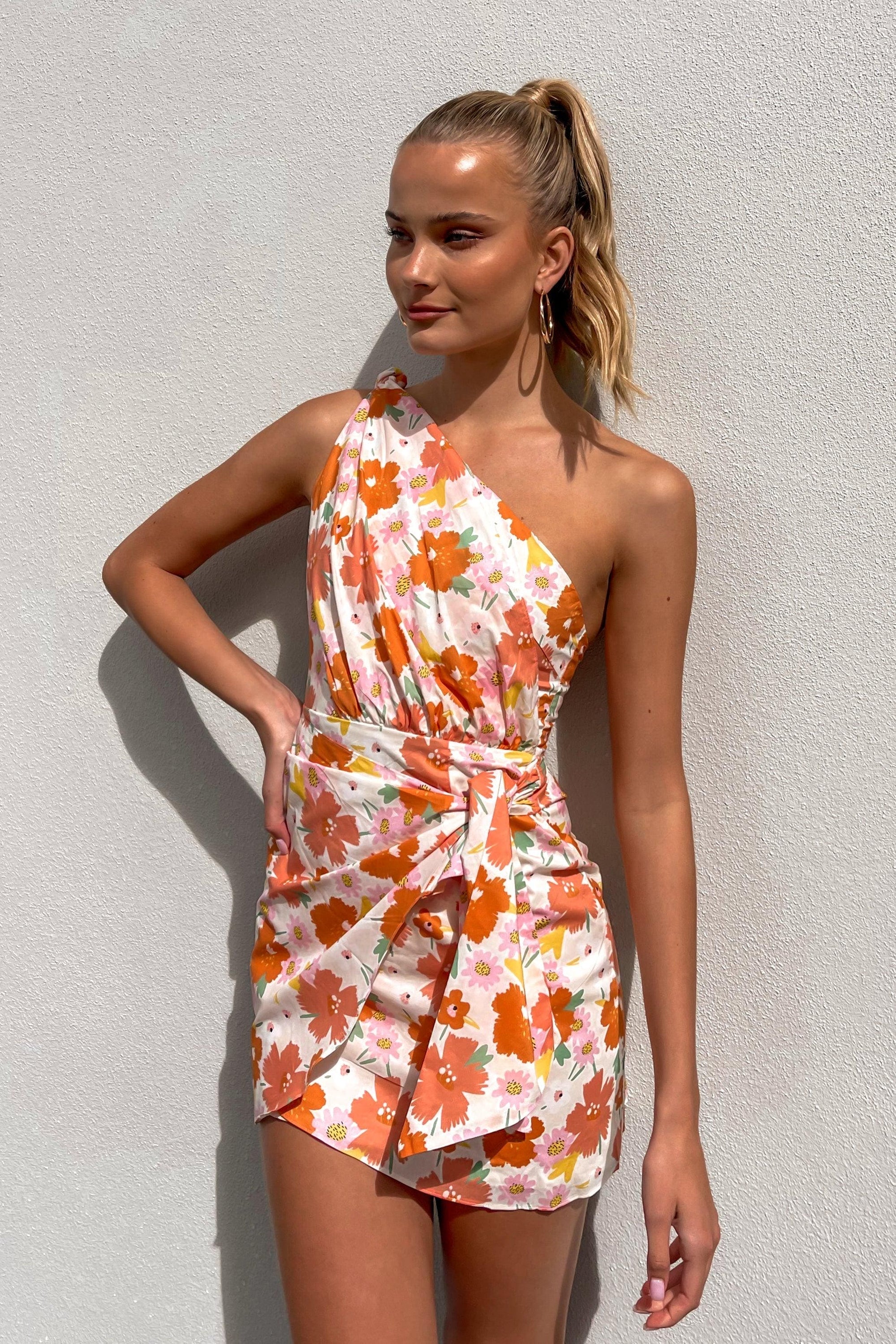 Sunflower Dress, COTTON AND POLYESTER, DRESS, DRESSES, MINI DRESS, new arrivals, ORANGE, , -MISHKAH