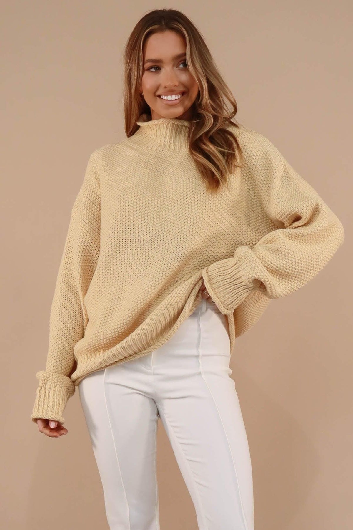 Sunnie Top, BEIGE, COTTON, KNIT, KNITS, LONG SLEEVE, POLYESTER, TOP, TOPS, , -MISHKAH