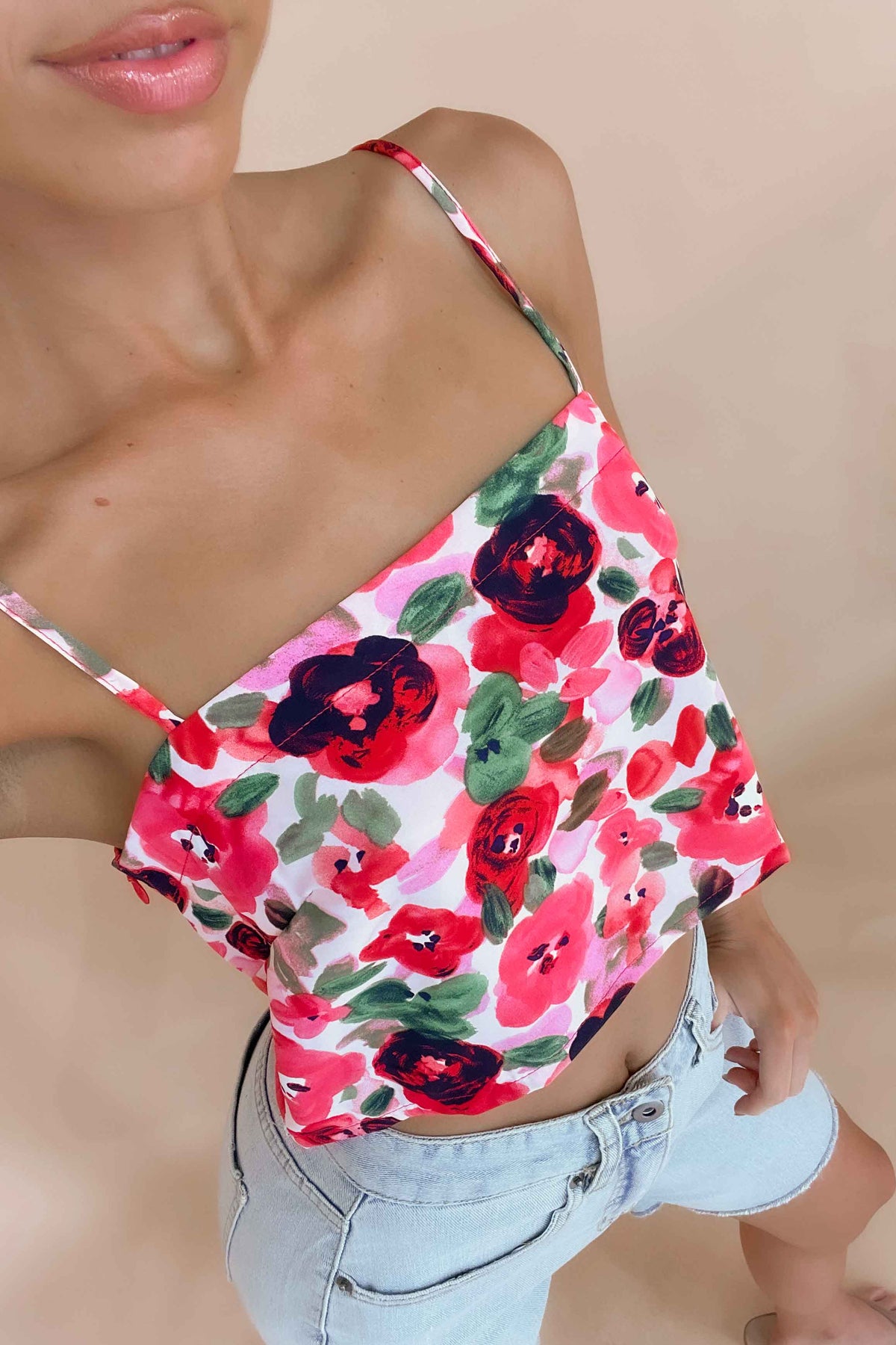 Susey Top, COTTON &amp; POLYESTER, COTTON AND POLYESTER, CROP TOP, CROP TOPS, FLORAL, FLORALS, new arrivals, PINK, POLYESTER AND COTTON, TOP, TOPS, , -MISHKAH