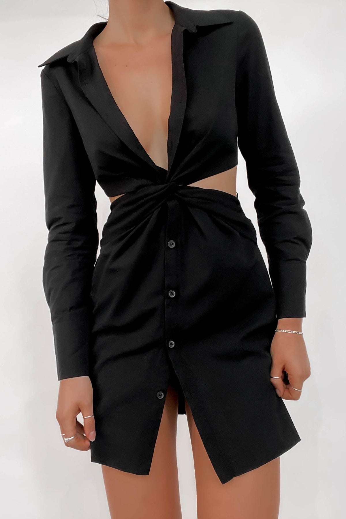 Tailah Dress, BLACK, BLOUSE, BUTTON UP, COTTON, CUT OUT, DRESS, DRESSES, LONG SLEEVE, MINI DRESS, Tailah Dress only $65.00 @ MISHKAH ONLINE FASHION BOUTIQUE, Shop The Latest Women&#39;s Dresses - Our New Tailah Dress is only $65.00, @ MISHKAH ONLINE FASHION BOUTIQUE-MISHKAH