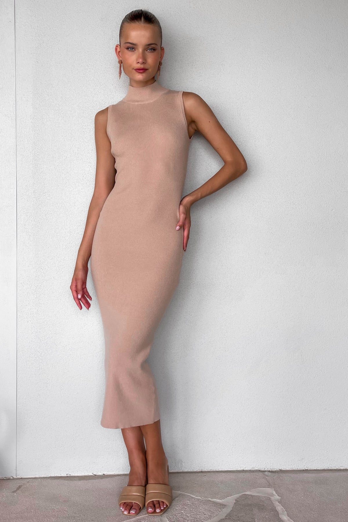 Taria Dress, BEIGE, BODYCON, COTTON &amp; VISCOSE, COTTON AND VISCOSE, DRESS, DRESSES, MIDI DRESS, new arrivals, VISCOSE &amp; COTTON, , -MISHKAH