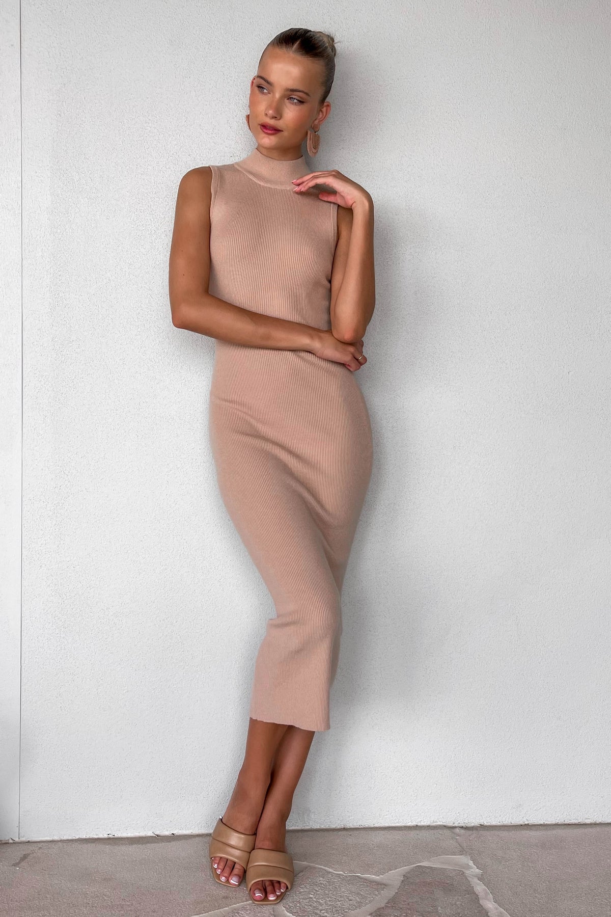 Taria Dress, BEIGE, BODYCON, COTTON &amp; VISCOSE, COTTON AND VISCOSE, DRESS, DRESSES, MIDI DRESS, new arrivals, VISCOSE &amp; COTTON, , -MISHKAH