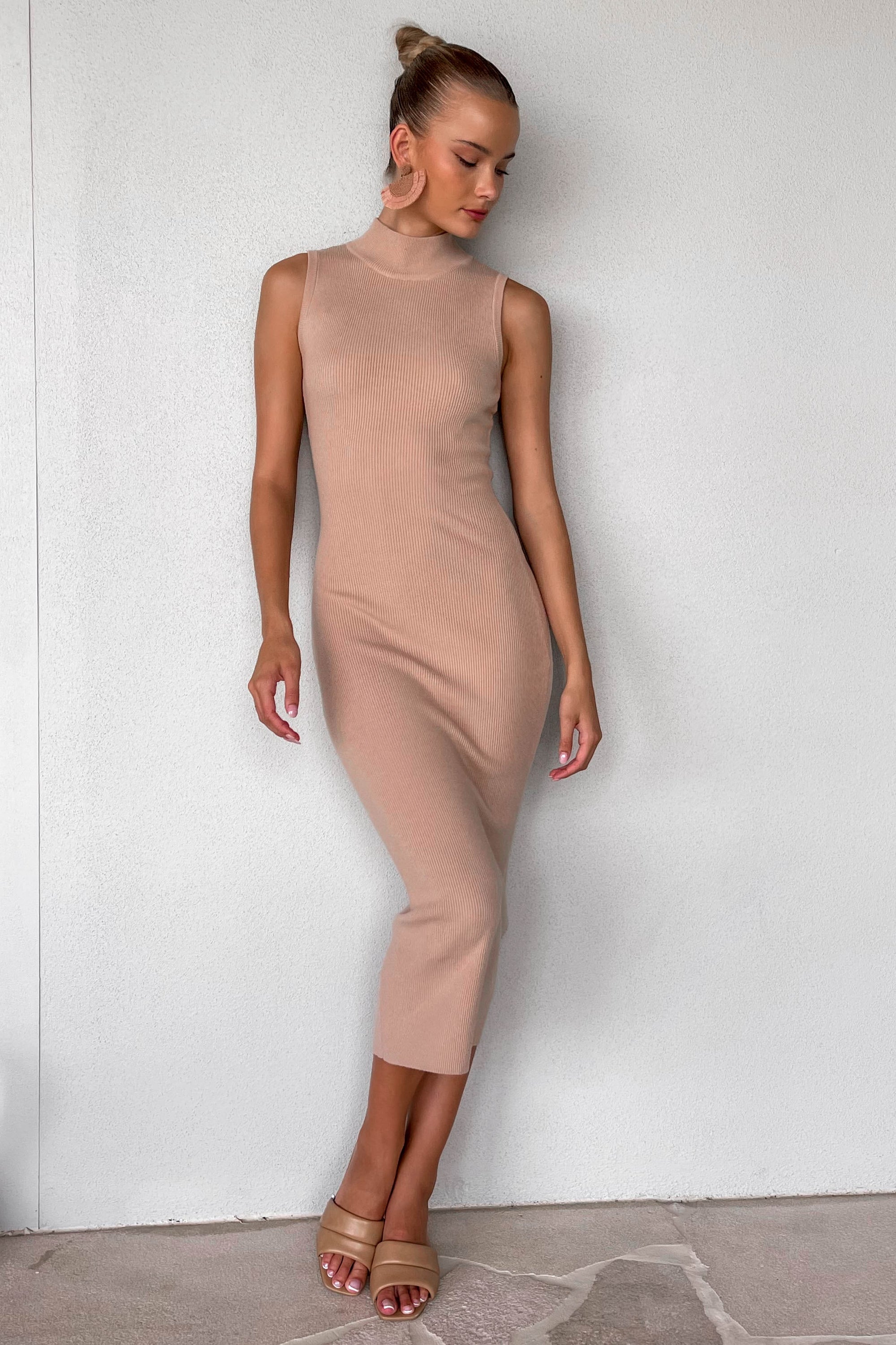 Taria Dress, BEIGE, BODYCON, COTTON & VISCOSE, COTTON AND VISCOSE, DRESS, DRESSES, MIDI DRESS, new arrivals, VISCOSE & COTTON, , -MISHKAH