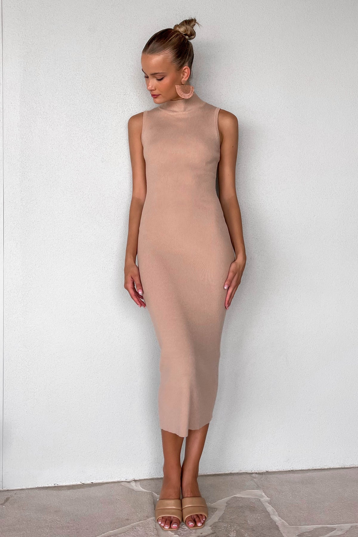 Taria Dress, BEIGE, BODYCON, COTTON &amp; VISCOSE, COTTON AND VISCOSE, DRESS, DRESSES, MIDI DRESS, new arrivals, VISCOSE &amp; COTTON, , -MISHKAH