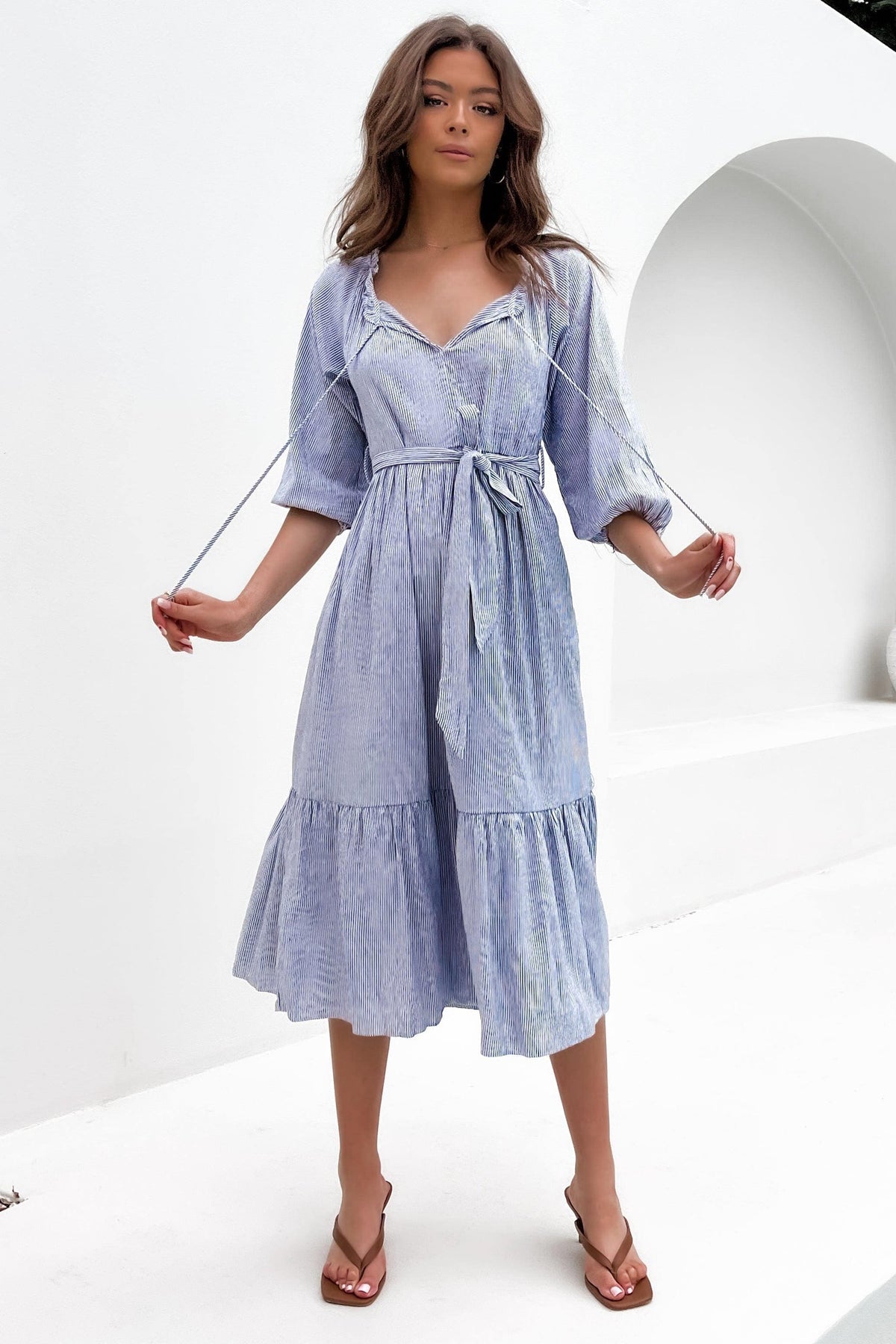 Tayia Dress, BAGGY, DRESS, DRESSES, LONG SLEEVE, MIDI DRESS, NEW ARRIVALS, PIN STRIPE, Sale, WAIST TIE, Tayia Dress only $61.00 @ MISHKAH ONLINE FASHION BOUTIQUE, Shop The Latest Women&#39;s Dresses - Our New Tayia Dress is only $61.00, @ MISHKAH ONLINE FASHION BOUTIQUE-MISHKAH