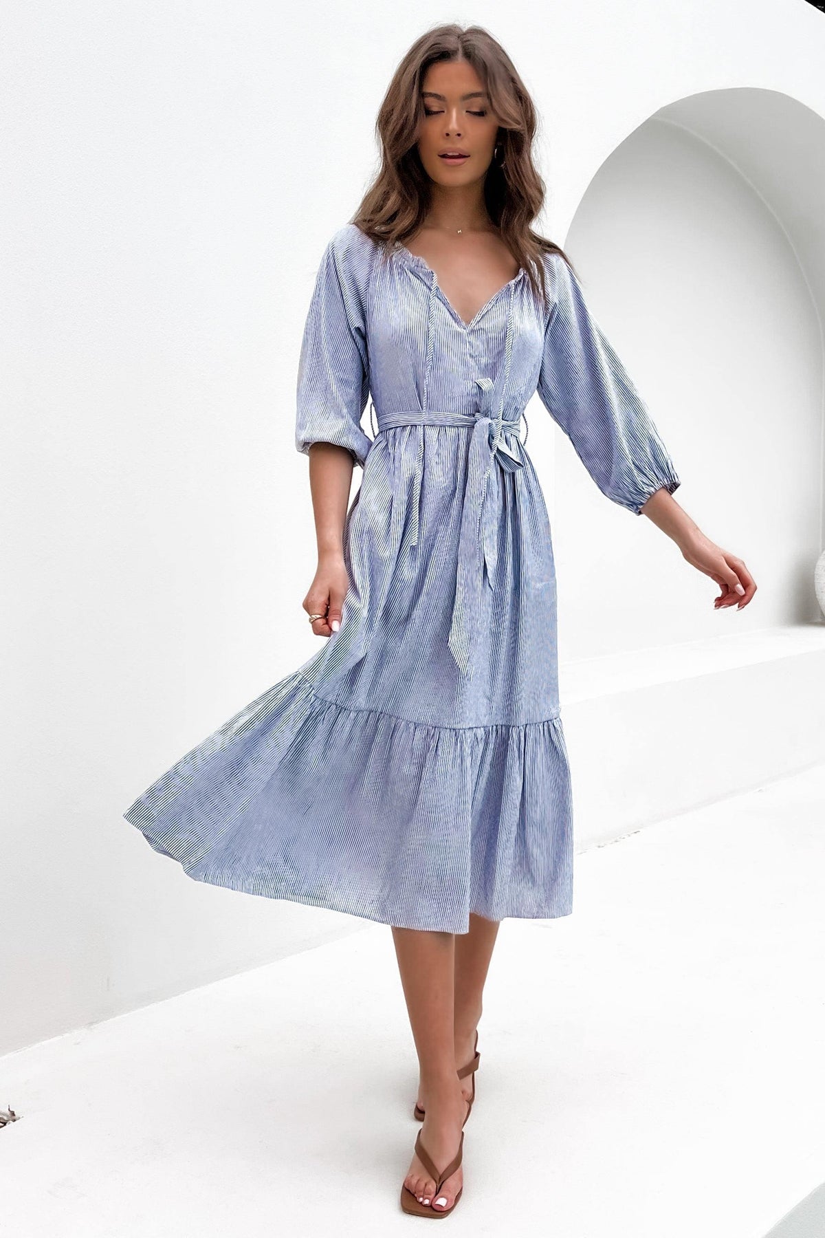 Tayia Dress, BAGGY, DRESS, DRESSES, LONG SLEEVE, MIDI DRESS, NEW ARRIVALS, PIN STRIPE, Sale, WAIST TIE, Tayia Dress only $61.00 @ MISHKAH ONLINE FASHION BOUTIQUE, Shop The Latest Women&#39;s Dresses - Our New Tayia Dress is only $61.00, @ MISHKAH ONLINE FASHION BOUTIQUE-MISHKAH