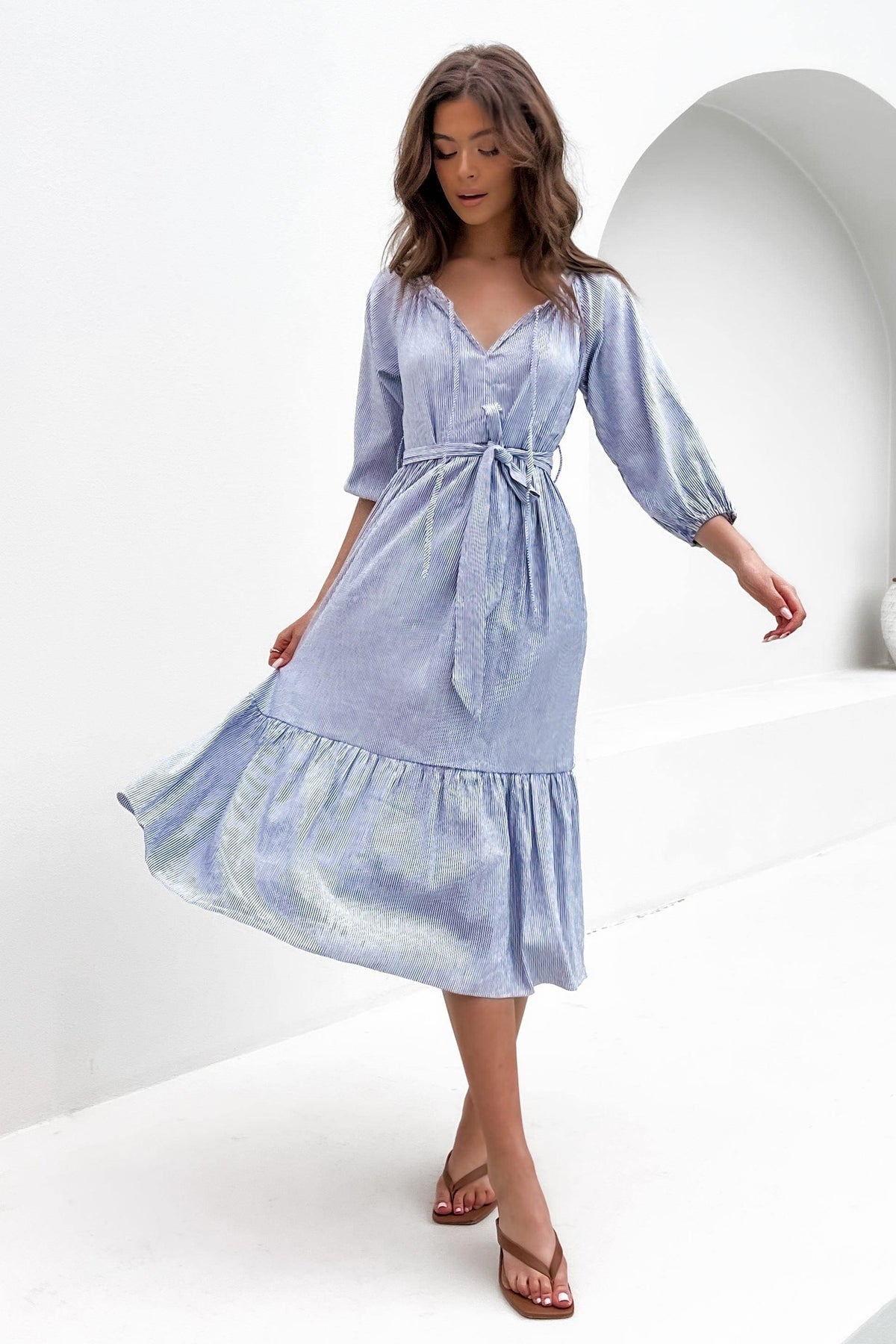 Tayia Dress, BAGGY, DRESS, DRESSES, LONG SLEEVE, MIDI DRESS, NEW ARRIVALS, PIN STRIPE, Sale, WAIST TIE, Tayia Dress only $61.00 @ MISHKAH ONLINE FASHION BOUTIQUE, Shop The Latest Women&#39;s Dresses - Our New Tayia Dress is only $61.00, @ MISHKAH ONLINE FASHION BOUTIQUE-MISHKAH