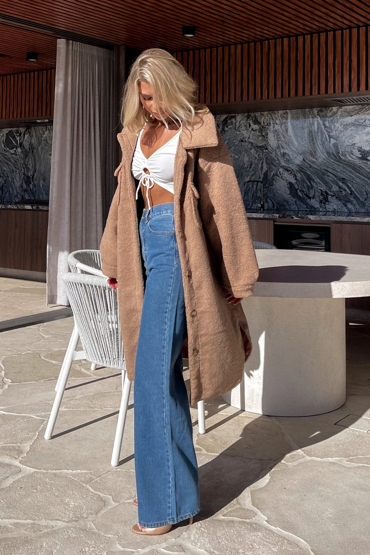 Tylah Coat, BEIGE, COAT, COATS, JACKET, JACKETS, LONG SLEEVE, new arrivals, POLYESTER, Our New Tylah Coat Is Now Only $130.00 Exclusive At Mishkah, Our New Tylah Coat is now only $130.00-We Have The Latest Women&#39;s Tops @ Mishkah Online Fashion Boutique-MISHKAH