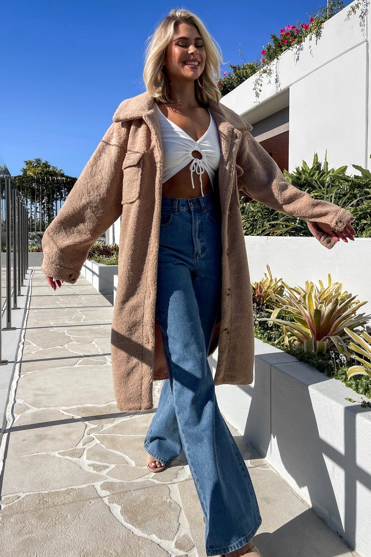 Tylah Coat, BEIGE, COAT, COATS, JACKET, JACKETS, LONG SLEEVE, new arrivals, POLYESTER, Our New Tylah Coat Is Now Only $130.00 Exclusive At Mishkah, Our New Tylah Coat is now only $130.00-We Have The Latest Women&#39;s Tops @ Mishkah Online Fashion Boutique-MISHKAH