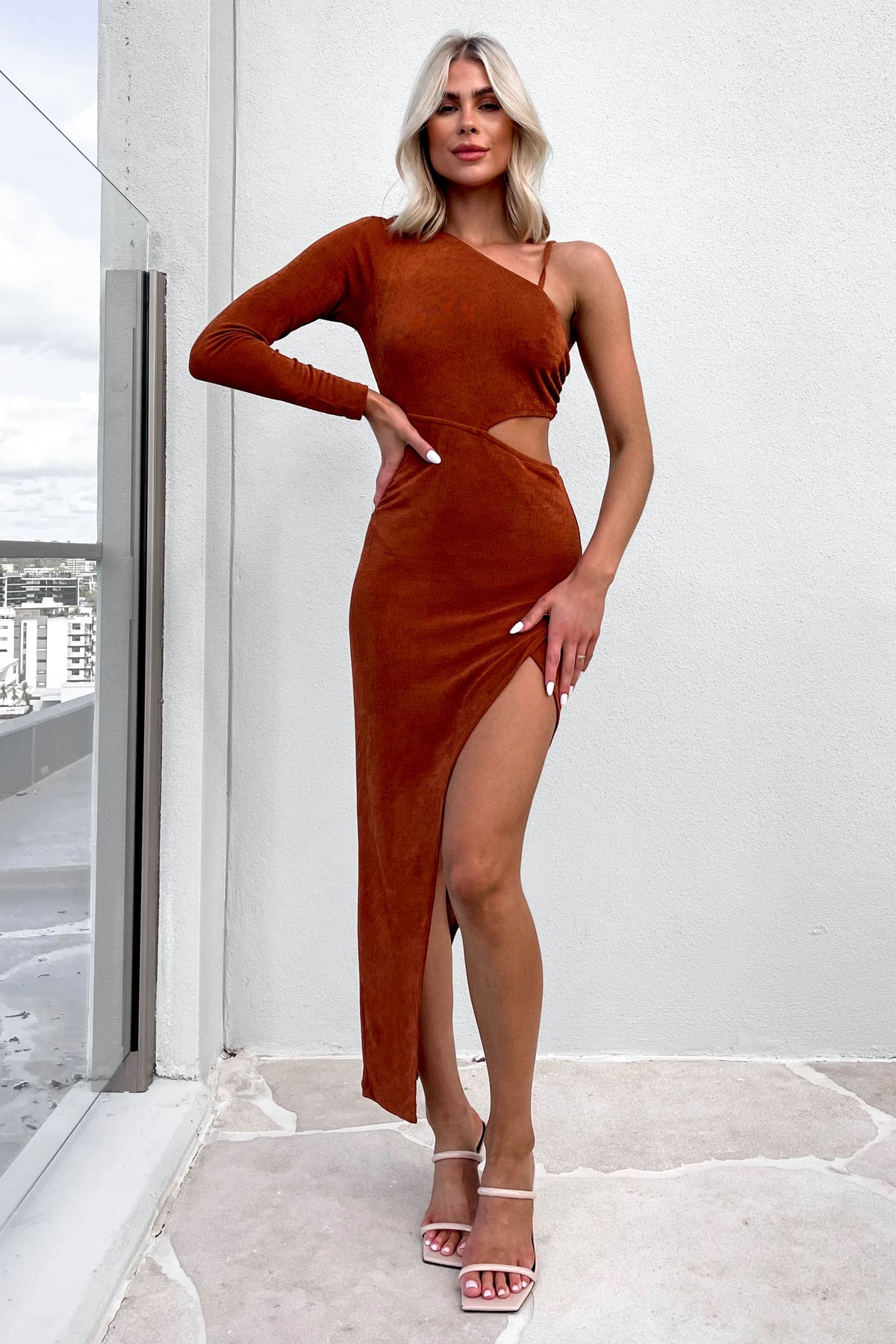 Valetta Dress, BODYCON, BROWN, DRESS, DRESSES, MIDI DRESS, new arrivals, POLYESTER &amp; SPANDEX, POLYESTER AND SPANDEX, SPANDEX AND POLYESTER, , -MISHKAH