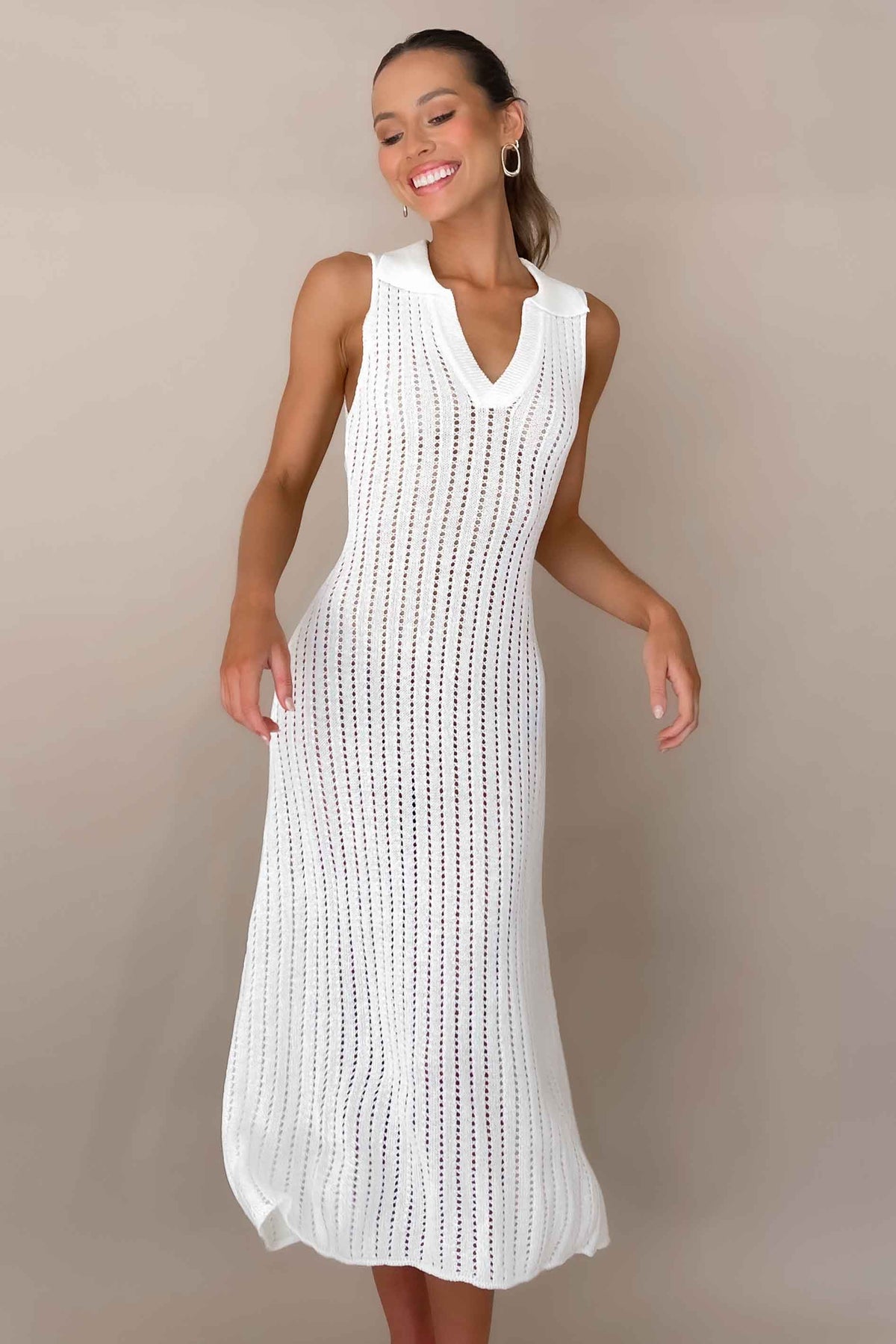 Vesper Dress, ACRYLIC &amp; POLYESTER, ACRYLIC AND POLYESTER, BODYCON, CREAM, DRESS, DRESSES, MIDI DRESS, POLYESTER &amp; ACRYLIC, POLYESTER AND ACRYLIC, , -MISHKAH