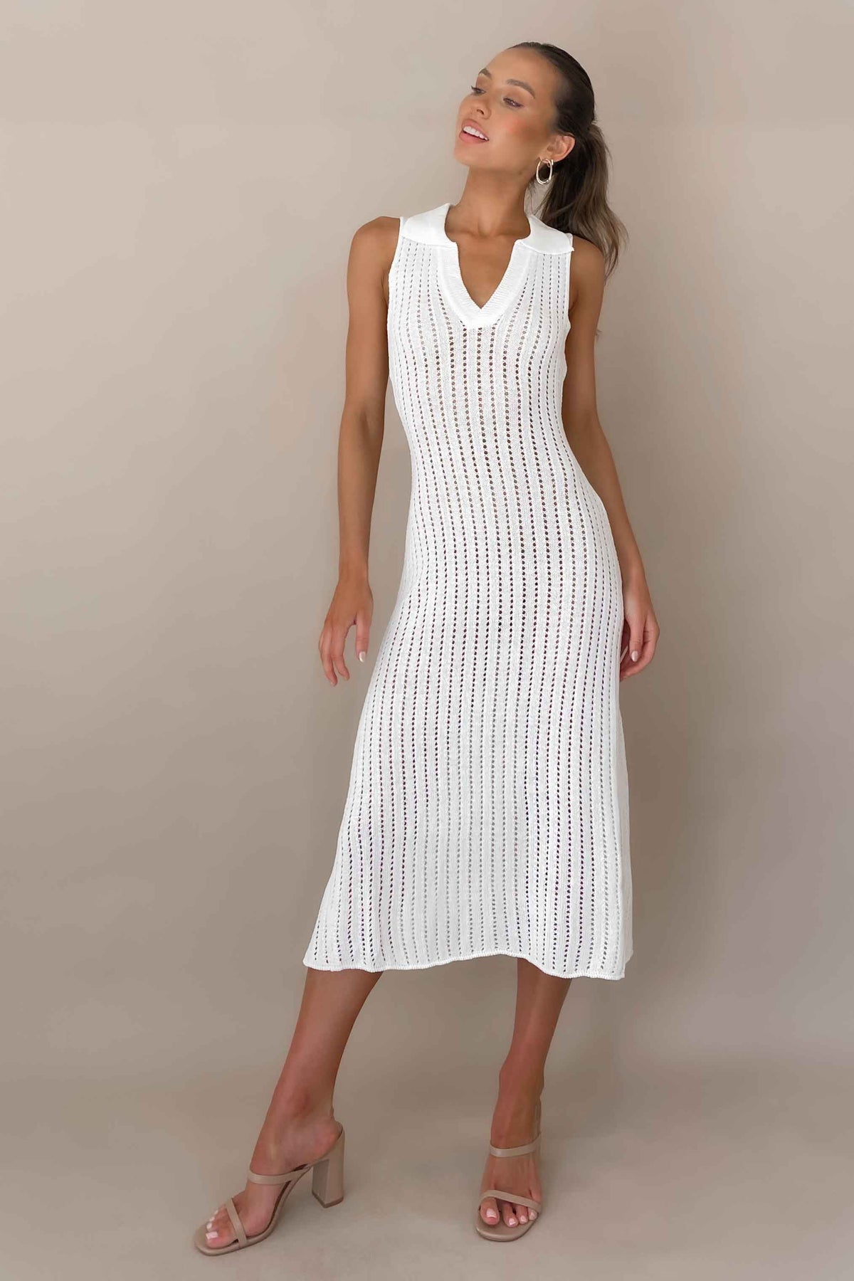 Vesper Dress, ACRYLIC &amp; POLYESTER, ACRYLIC AND POLYESTER, BODYCON, CREAM, DRESS, DRESSES, MIDI DRESS, POLYESTER &amp; ACRYLIC, POLYESTER AND ACRYLIC, , -MISHKAH