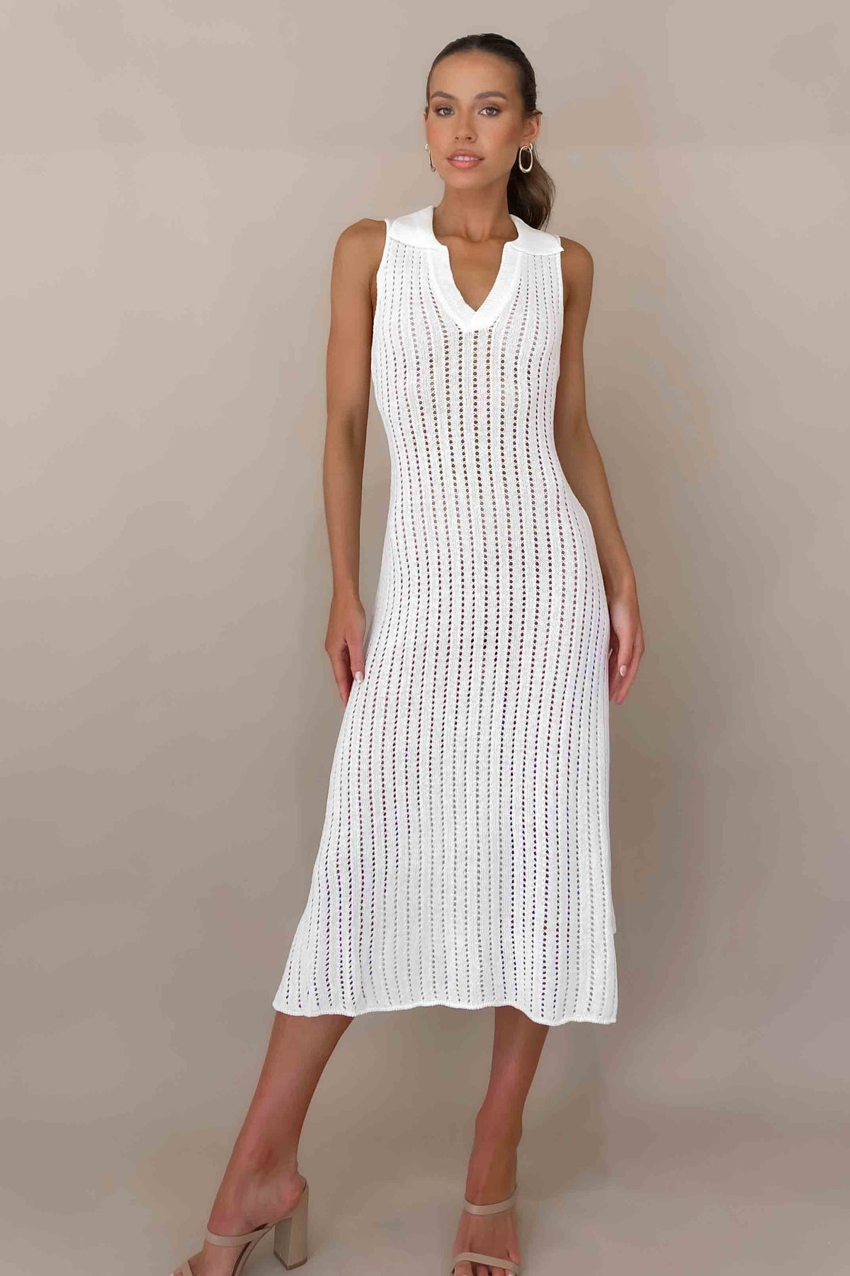 Vesper Dress, ACRYLIC &amp; POLYESTER, ACRYLIC AND POLYESTER, BODYCON, CREAM, DRESS, DRESSES, MIDI DRESS, POLYESTER &amp; ACRYLIC, POLYESTER AND ACRYLIC, , -MISHKAH