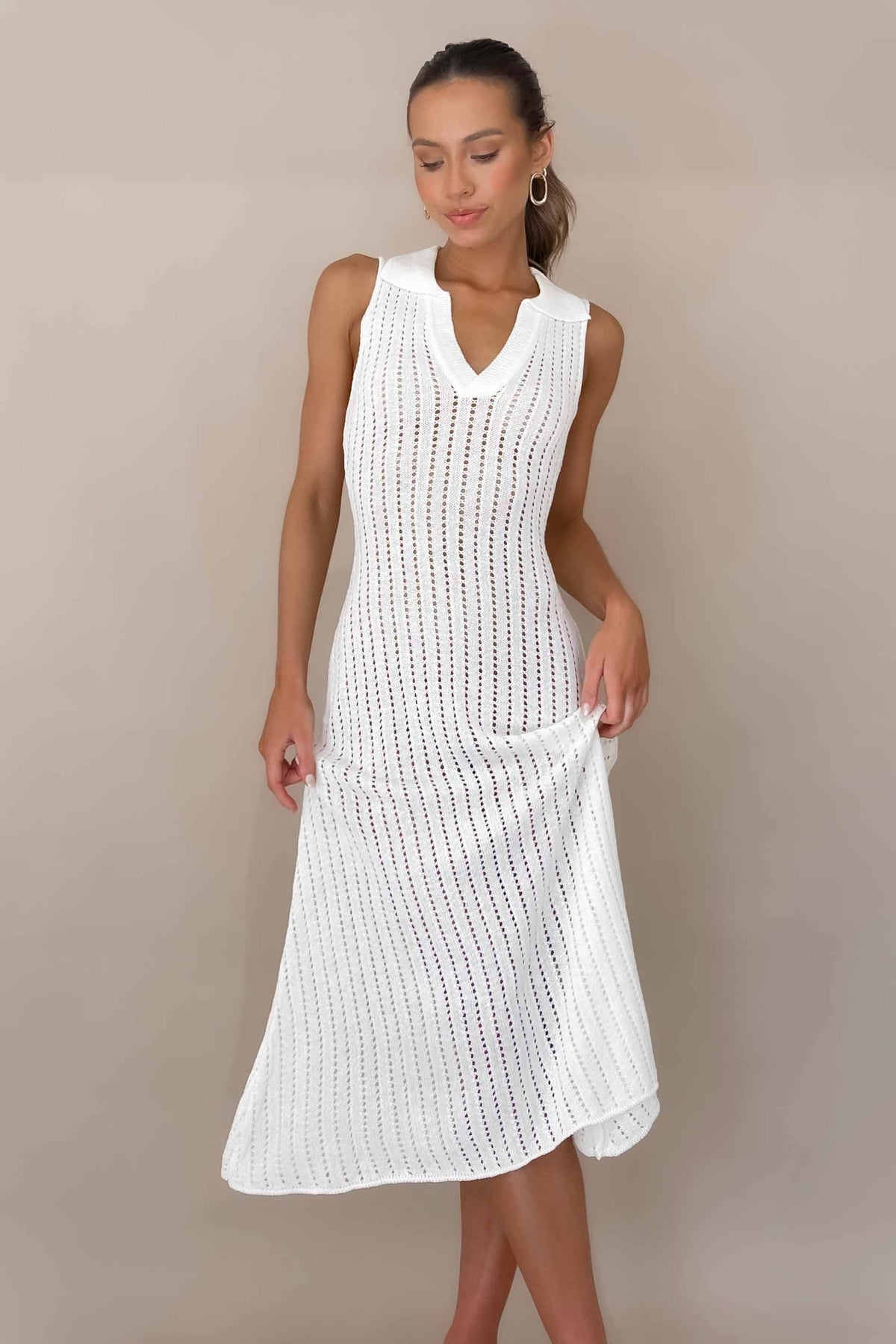 Vesper Dress, ACRYLIC &amp; POLYESTER, ACRYLIC AND POLYESTER, BODYCON, CREAM, DRESS, DRESSES, MIDI DRESS, POLYESTER &amp; ACRYLIC, POLYESTER AND ACRYLIC, , -MISHKAH