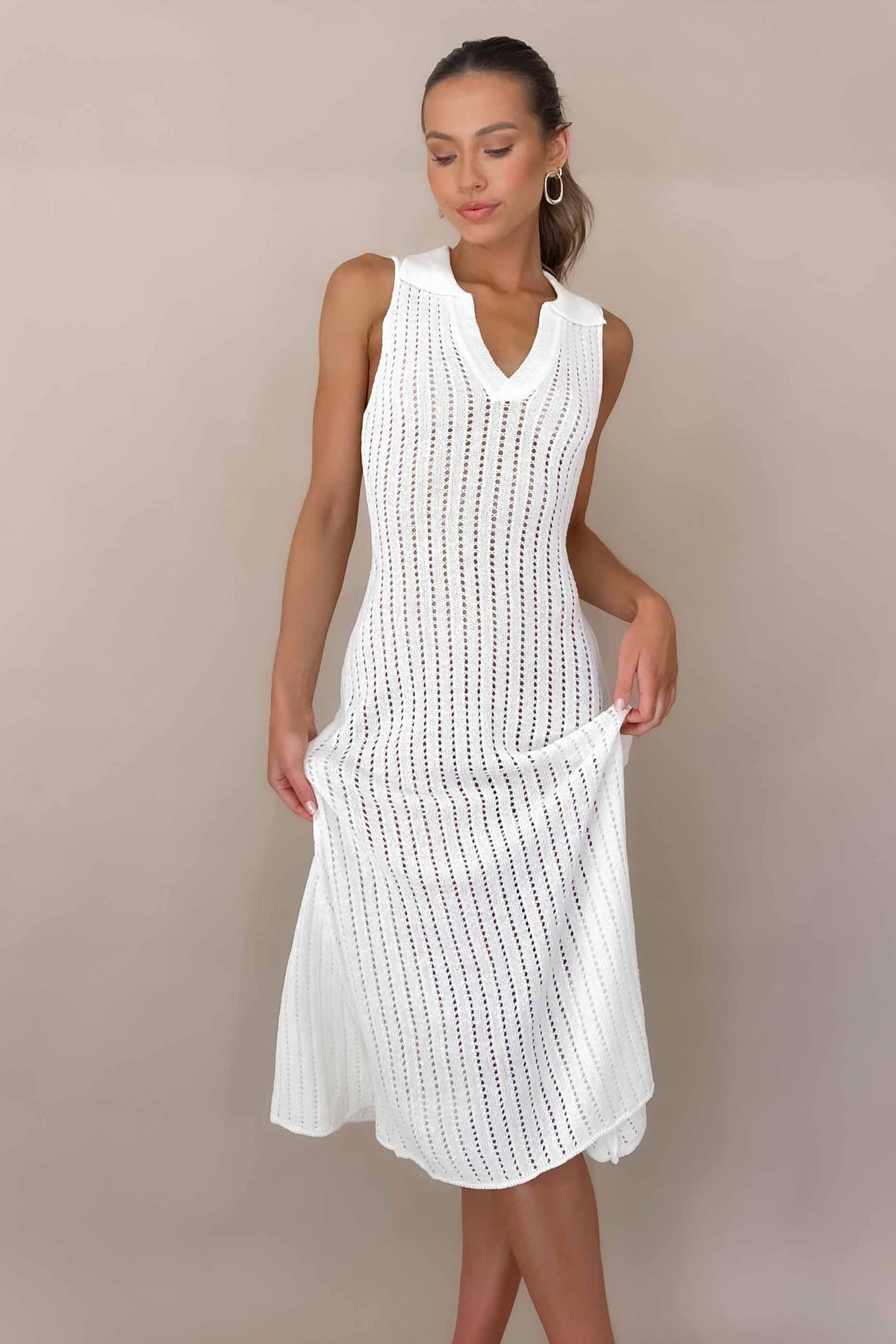 Vesper Dress, ACRYLIC &amp; POLYESTER, ACRYLIC AND POLYESTER, BODYCON, CREAM, DRESS, DRESSES, MIDI DRESS, POLYESTER &amp; ACRYLIC, POLYESTER AND ACRYLIC, , -MISHKAH