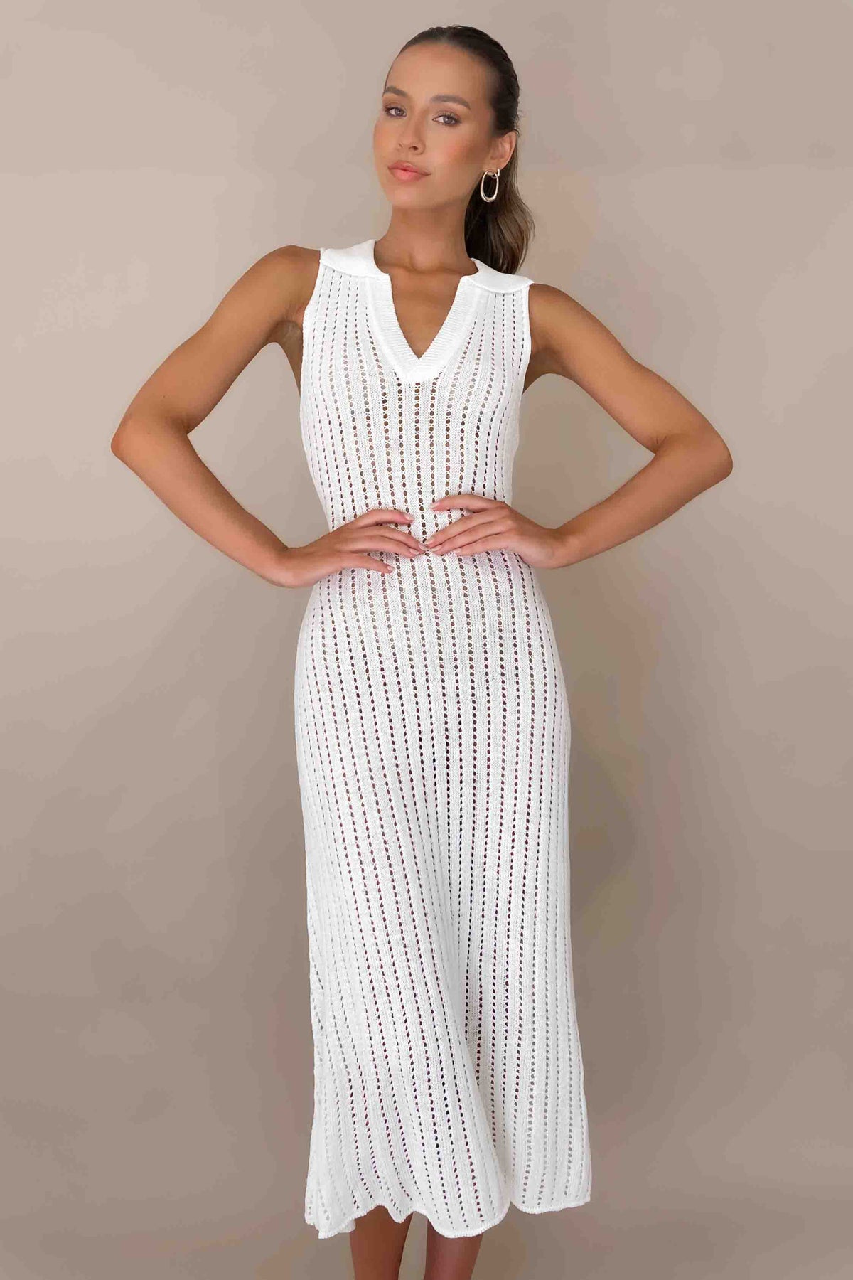 Vesper Dress, ACRYLIC &amp; POLYESTER, ACRYLIC AND POLYESTER, BODYCON, CREAM, DRESS, DRESSES, MIDI DRESS, POLYESTER &amp; ACRYLIC, POLYESTER AND ACRYLIC, , -MISHKAH