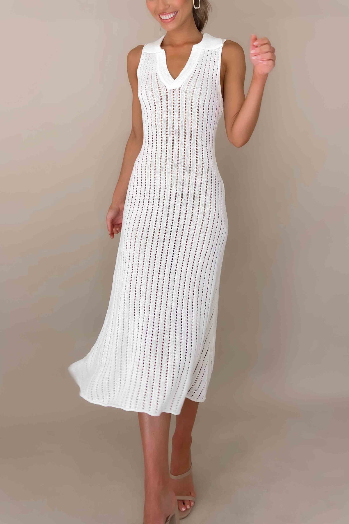 Vesper Dress, ACRYLIC &amp; POLYESTER, ACRYLIC AND POLYESTER, BODYCON, CREAM, DRESS, DRESSES, MIDI DRESS, POLYESTER &amp; ACRYLIC, POLYESTER AND ACRYLIC, , -MISHKAH