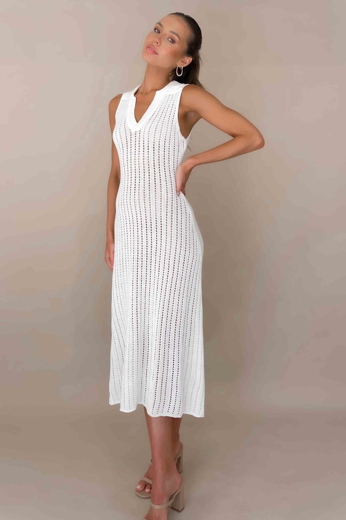 Vesper Dress, ACRYLIC &amp; POLYESTER, ACRYLIC AND POLYESTER, BODYCON, CREAM, DRESS, DRESSES, MIDI DRESS, POLYESTER &amp; ACRYLIC, POLYESTER AND ACRYLIC, , -MISHKAH