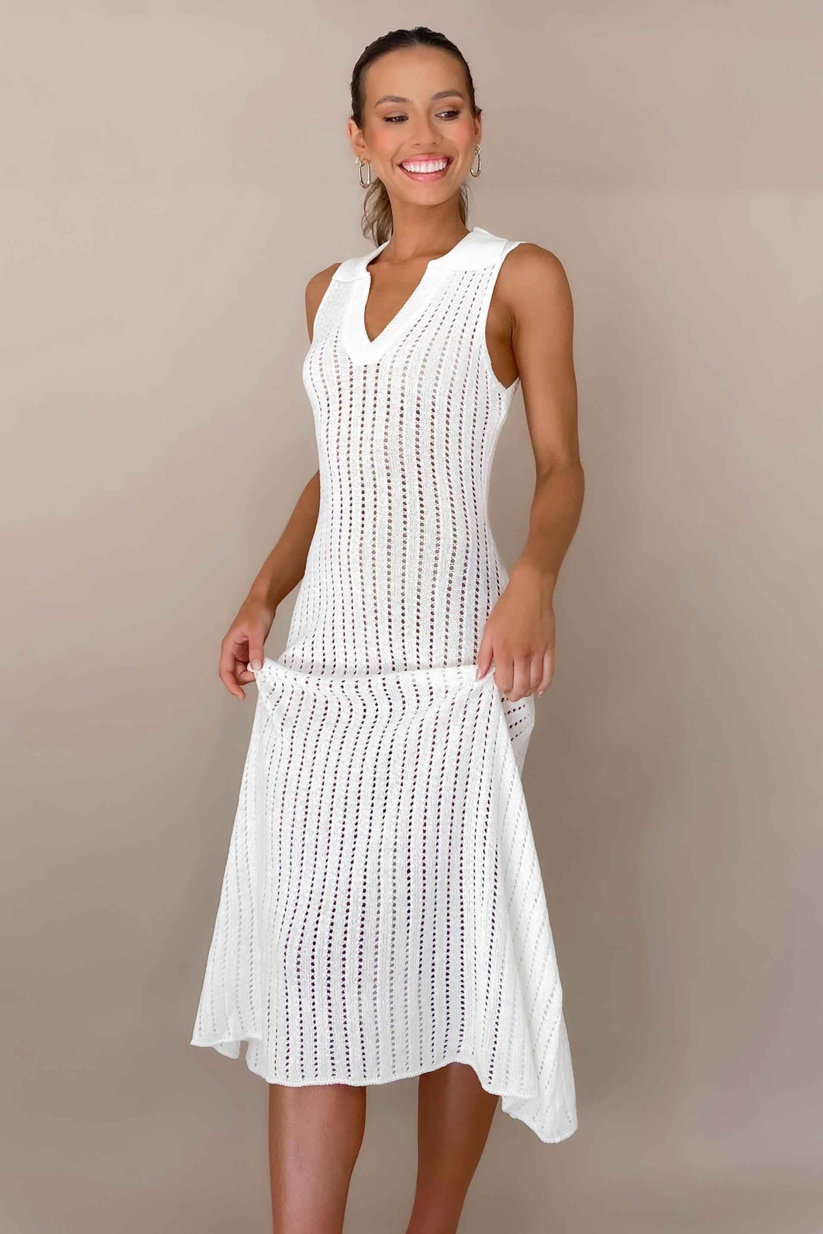 Vesper Dress, ACRYLIC &amp; POLYESTER, ACRYLIC AND POLYESTER, BODYCON, CREAM, DRESS, DRESSES, MIDI DRESS, POLYESTER &amp; ACRYLIC, POLYESTER AND ACRYLIC, , -MISHKAH