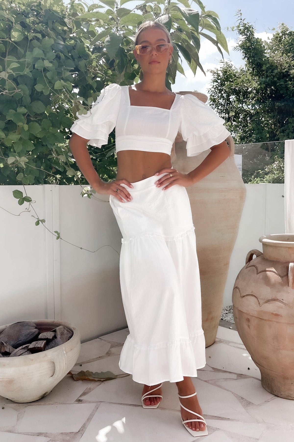 Wave Length Skirt, BOTTOMS, COTTON, CROP TOP, CROP TOPS, MIDI SKIRT, POLYESTER, Sale, SETS, SKIRTS, WHITE, , Our New Wave Length Skirt is only $61.00-We Have The Latest Pants | Shorts | Skirts @ Mishkah Online Fashion Boutique-MISHKAH