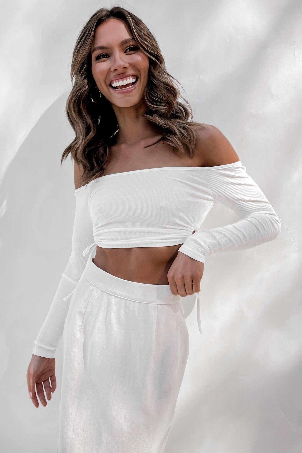 Waverly Top, COTTON &amp; SPANDEX, COTTON AND SPANDEX, CROP TOPS, LONG SLEEVE, Sale, SPANDEX &amp; COTTON, SPANDEX AND COTTON, TOP, TOPS, WHITE, Our New Waverly Top Is Now Only $51.00 Exclusive At Mishkah, Our New Waverly Top is now only $51.00-We Have The Latest Women&#39;s Tops @ Mishkah Online Fashion Boutique-MISHKAH