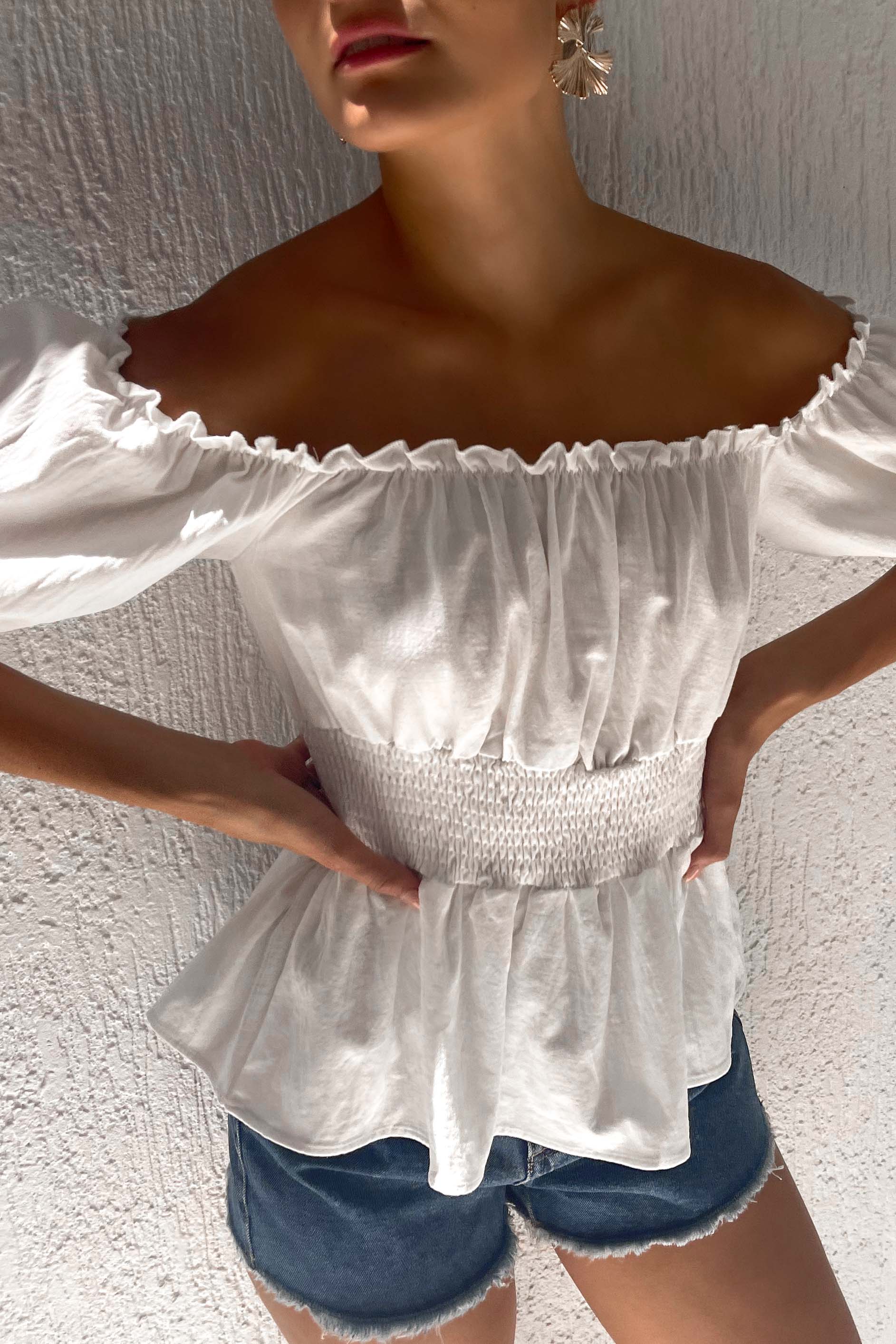 Xiena Top, COTTON, new arrivals, OFF SHOULDER, TOP, TOPS, WHITE, , -MISHKAH