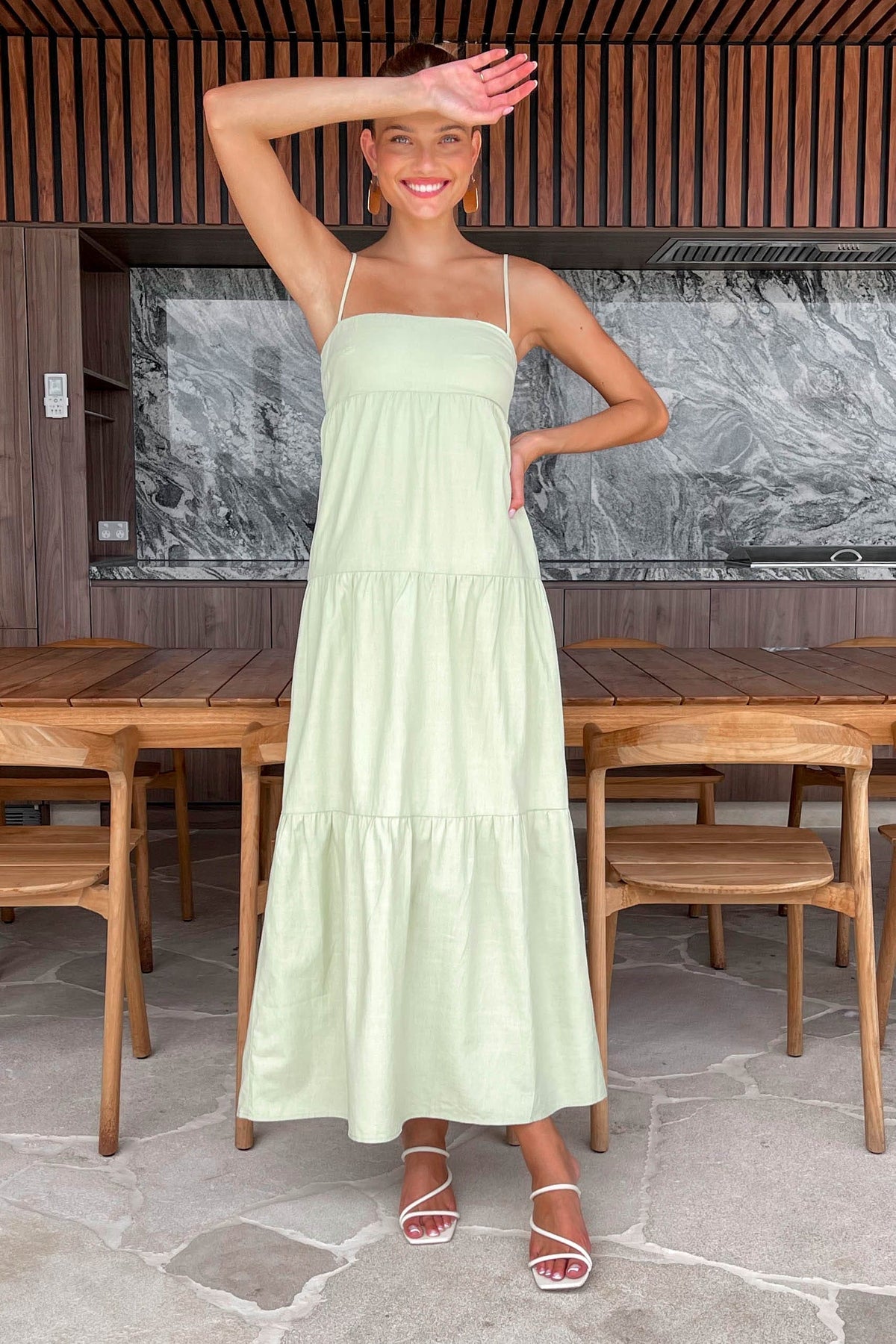Yamie Dress, COTTON &amp; POLYESTER, COTTON AND POLYESTER, DRESS, DRESSES, GREEN, MIDI DRESS, new arrivals, POLYESTER AND COTTON, , -MISHKAH