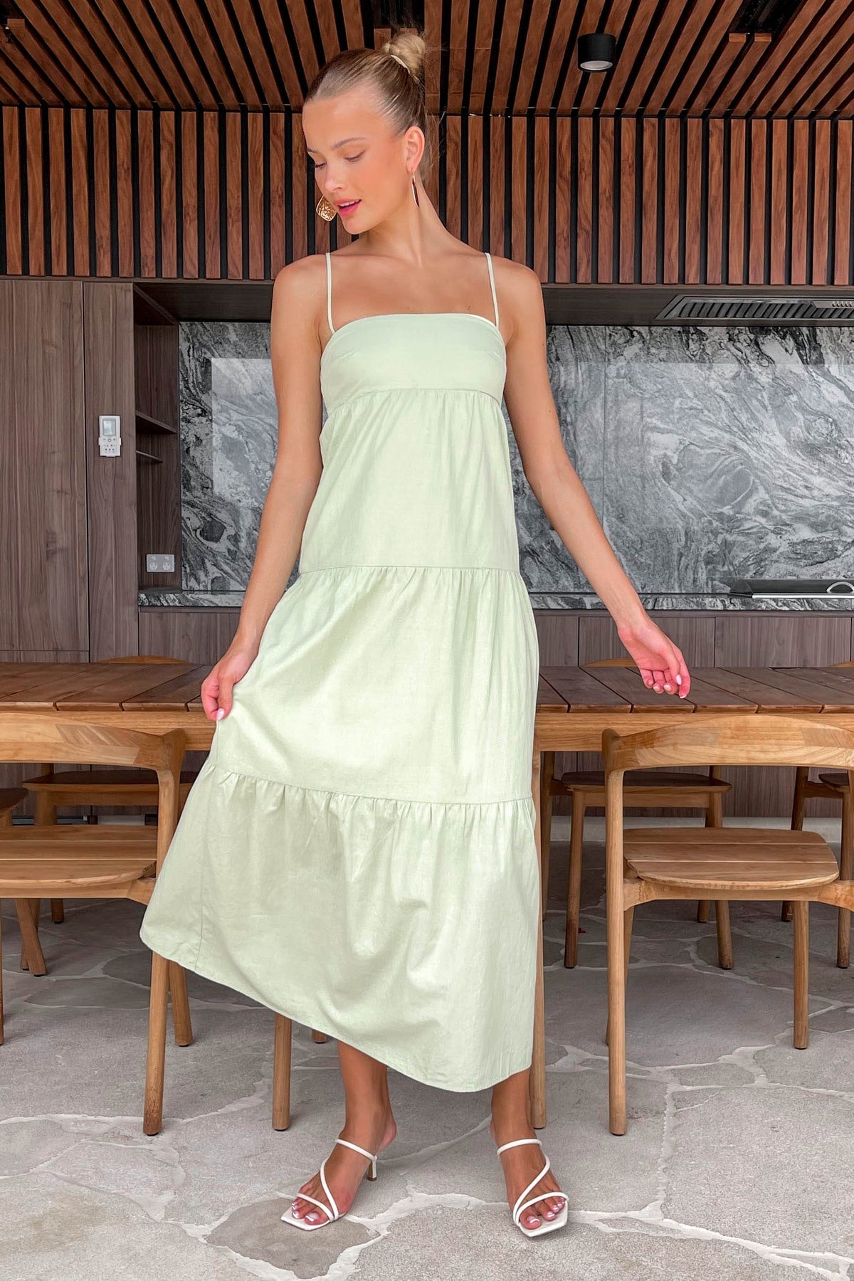 Yamie Dress, COTTON &amp; POLYESTER, COTTON AND POLYESTER, DRESS, DRESSES, GREEN, MIDI DRESS, new arrivals, POLYESTER AND COTTON, , -MISHKAH