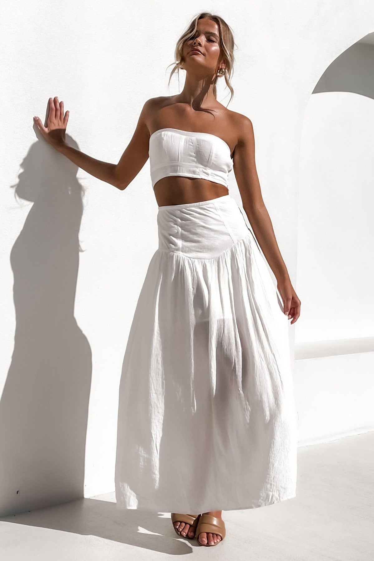 Zayrah Top, CROP TOPS, NYLON &amp; RAYON, NYLON AND RAYON, RAYON &amp; NYLON, RAYON AND NYLON, SETS, TOP, TOPS, WHITE, , -MISHKAH