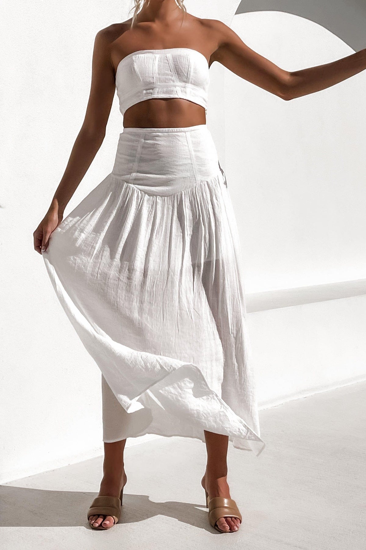 Zayrah Top, CROP TOPS, NYLON &amp; RAYON, NYLON AND RAYON, RAYON &amp; NYLON, RAYON AND NYLON, SETS, TOP, TOPS, WHITE, , -MISHKAH
