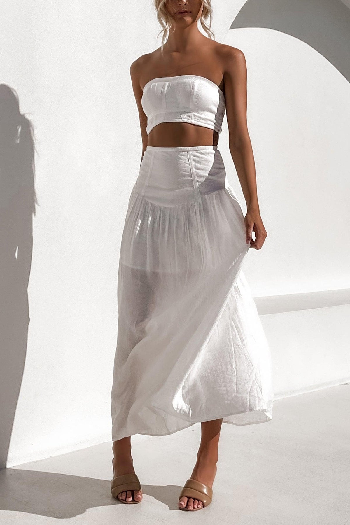 Zayrah Top, CROP TOPS, NYLON &amp; RAYON, NYLON AND RAYON, RAYON &amp; NYLON, RAYON AND NYLON, SETS, TOP, TOPS, WHITE, , -MISHKAH