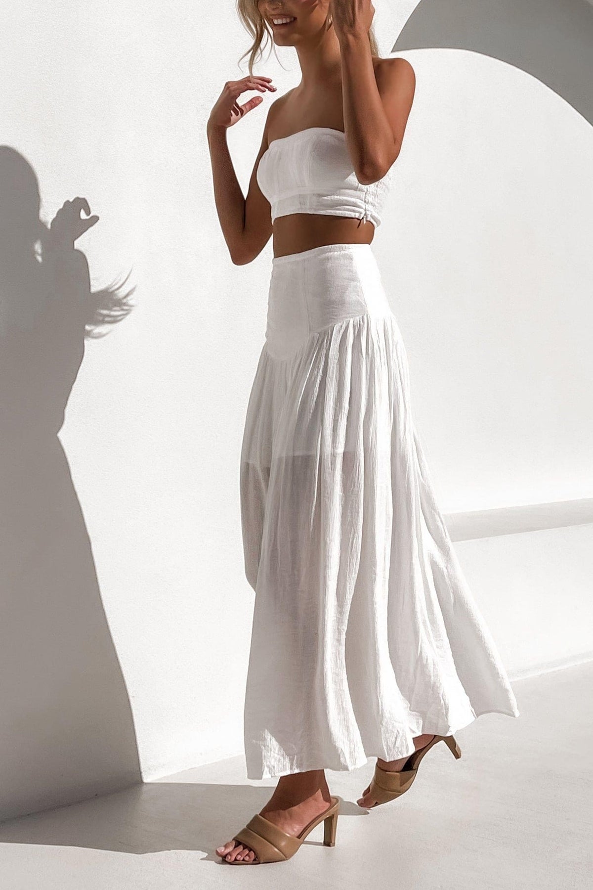 Zayrah Top, CROP TOPS, NYLON &amp; RAYON, NYLON AND RAYON, RAYON &amp; NYLON, RAYON AND NYLON, SETS, TOP, TOPS, WHITE, , -MISHKAH