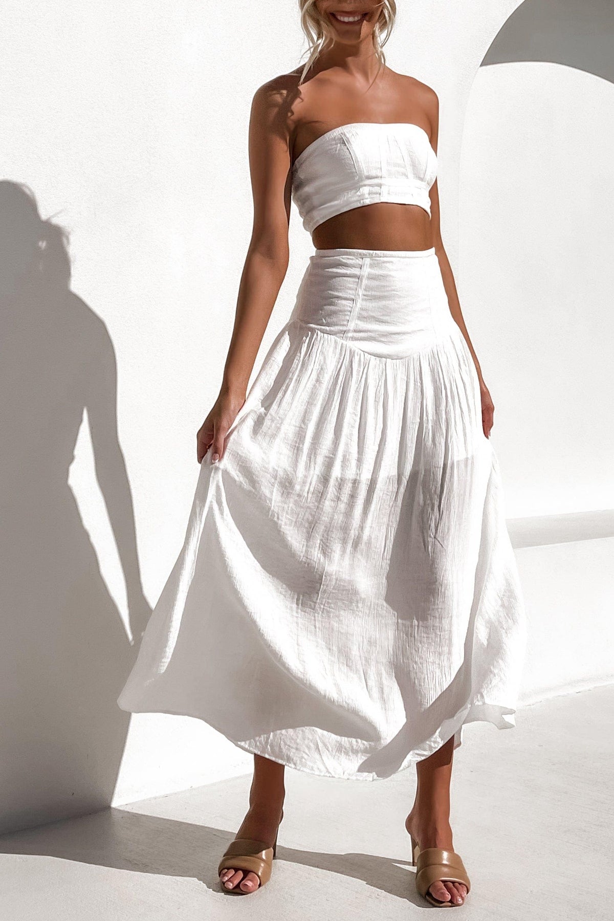 Zayrah Top, CROP TOPS, NYLON &amp; RAYON, NYLON AND RAYON, RAYON &amp; NYLON, RAYON AND NYLON, SETS, TOP, TOPS, WHITE, , -MISHKAH