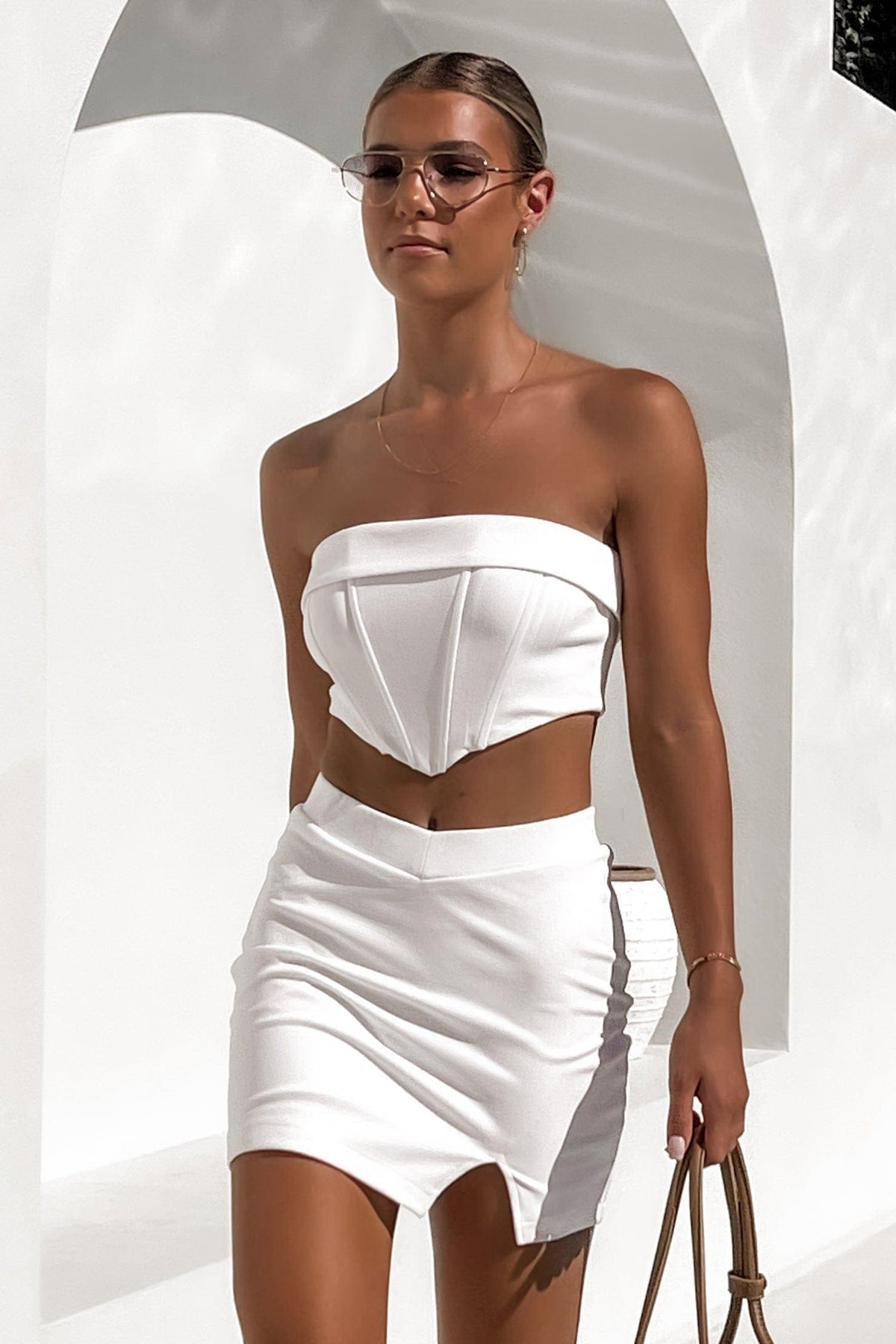 Zebec Skirt, BOTTOMS, MINI SKIRT, POLYESTER, Sale, SETS, SKIRTS, SPANDEX, WHITE, , Our New Zebec Skirt is only $49.00-We Have The Latest Pants | Shorts | Skirts @ Mishkah Online Fashion Boutique-MISHKAH